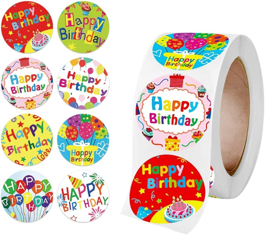 MIYKA 500 Pcs Happy Birthday Stickers Colorful Kid Birthday Stickers Decoration in 8 Designs for Kids Children Students image number 3
