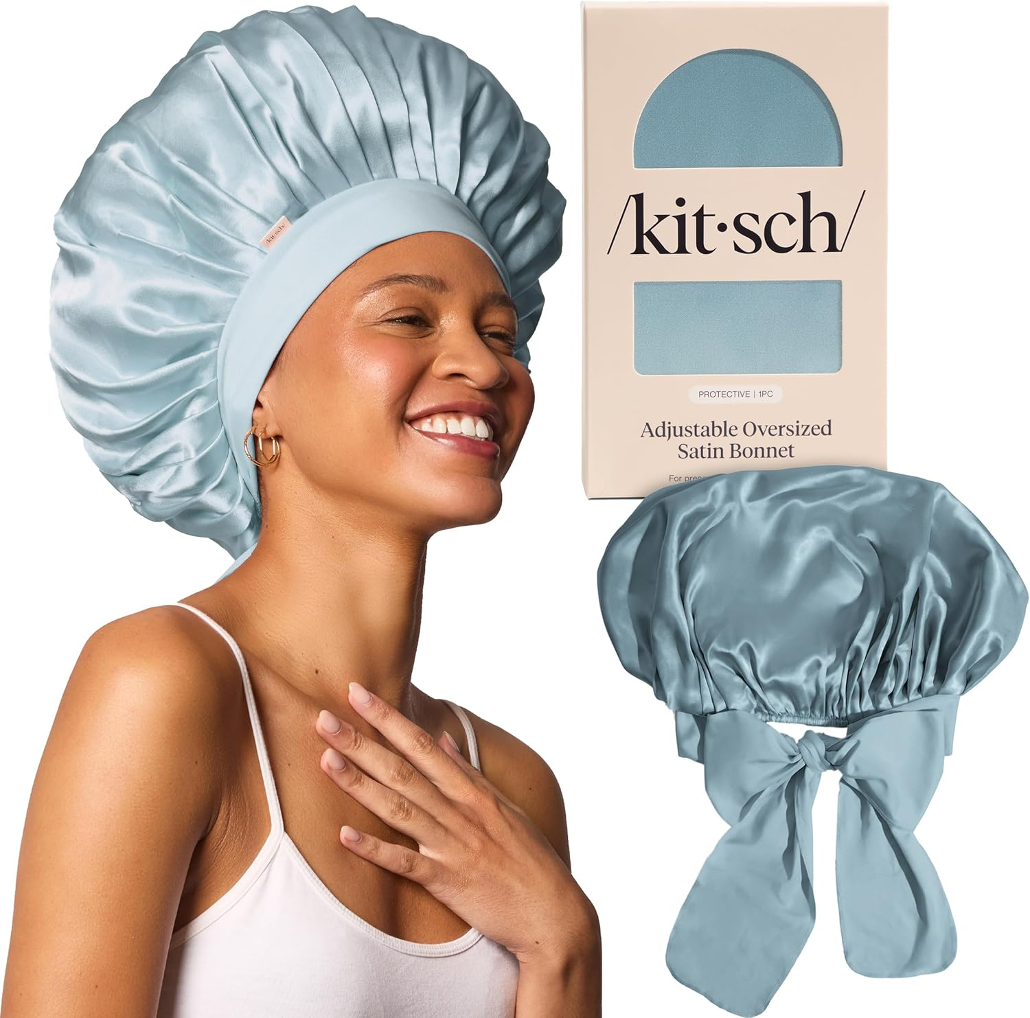 Kitsch XL Satin Bonnet for Sleeping - Softer than Silk Bonnet for Sleeping Women - Secure Fit, Adjustable, Night Cap for Curly & Textured Hair - Prevents Breakage, Tangles & Thinning - Cherry Print