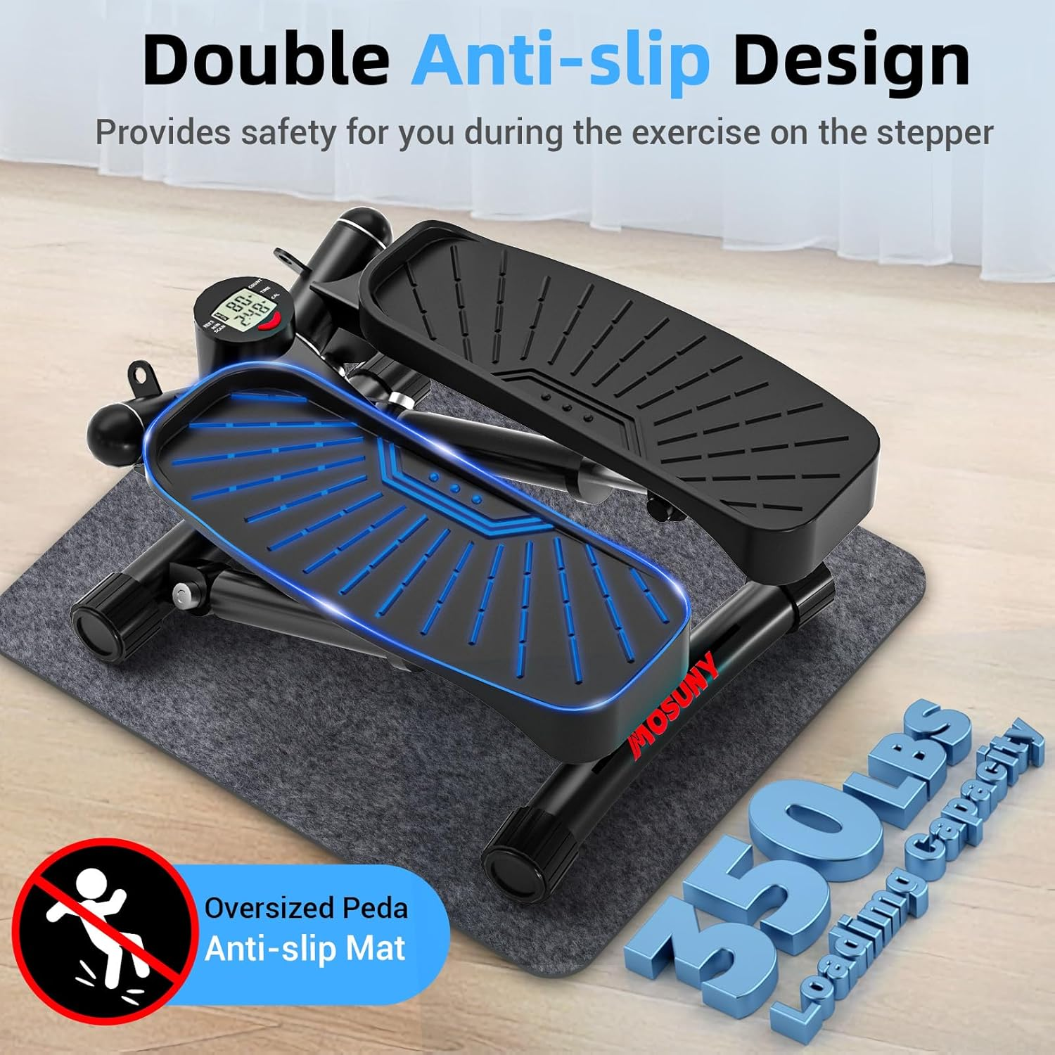 Steppers for Exercise at Home, Mini Stepper with Resistance Bands Full Body Workout Adjustable Heigh Stair Stepper for Home Twist Stepper with 350Lbs Loadingt Capacity (With Mat) image number 6