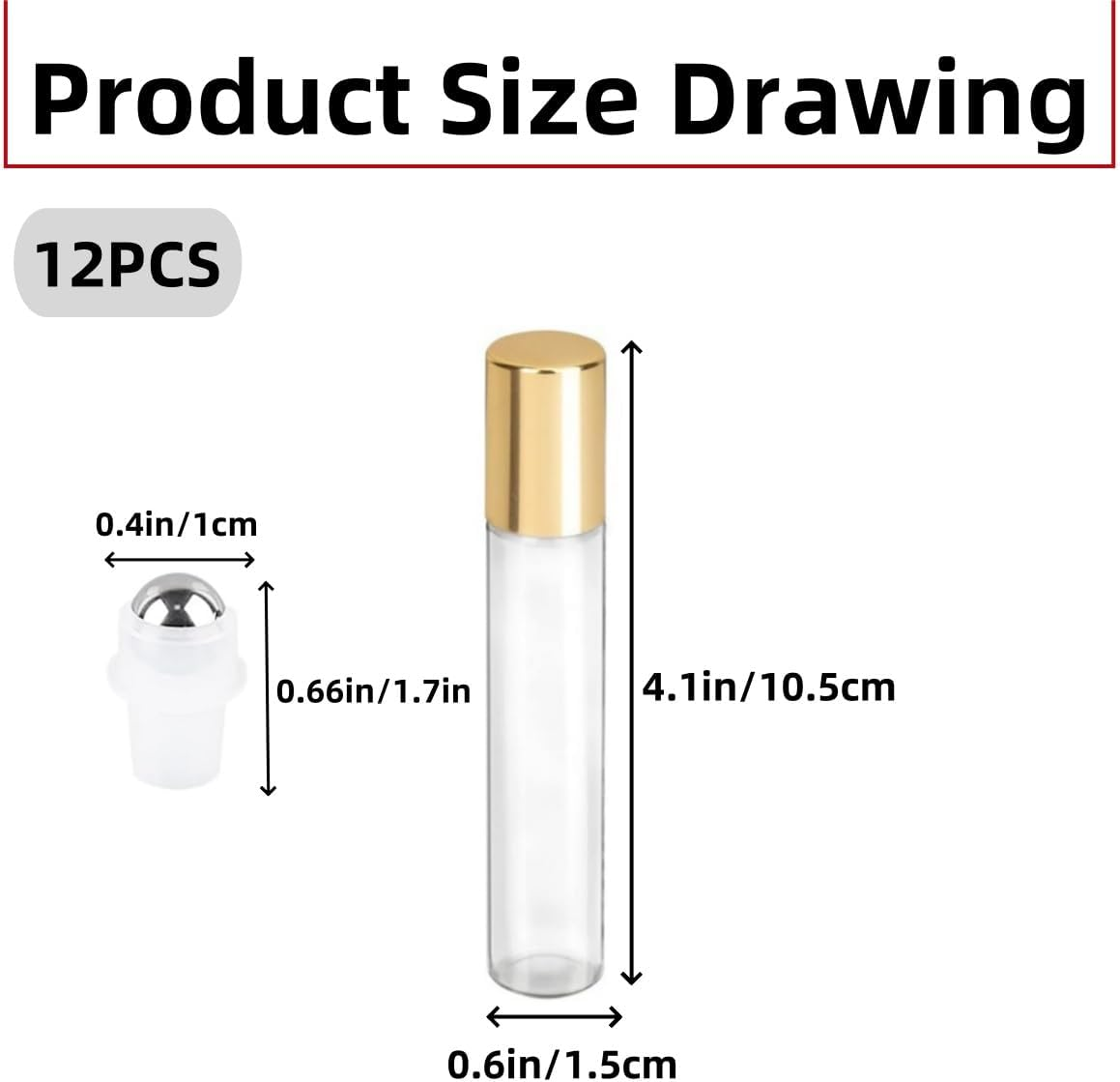 12PCS Glass Roller Bottles,Ywbfove Refilled Stainless Steel Empty Bottles, Essential Oils, Perfume Bottles Empty Glass Roller Bottles (1 Bottle Opener and 2 Droppers) image number 2