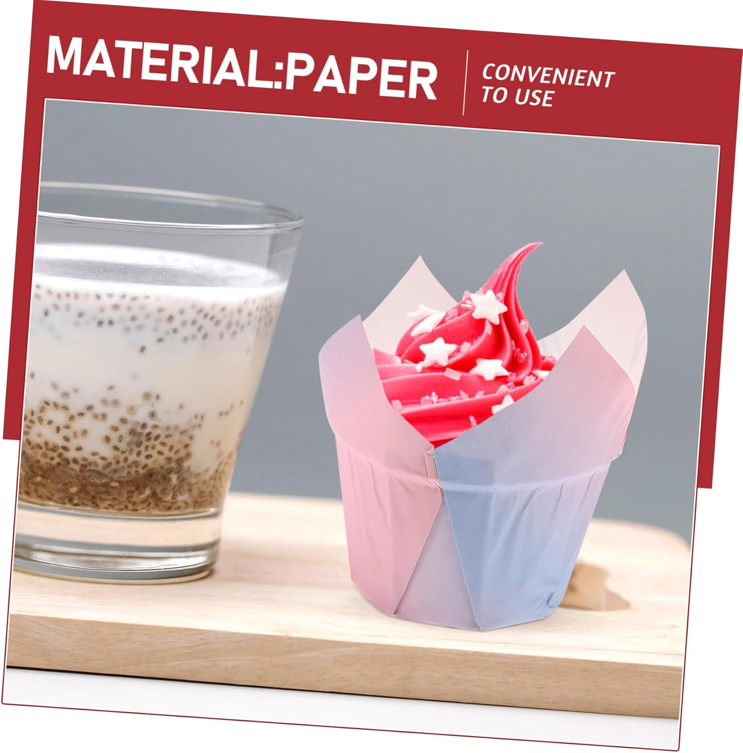 50 Pack Tulip Cupcake Liners Baking Cups Paper Muffin Liners Elegant for Celebrations Baking Needs image number 1