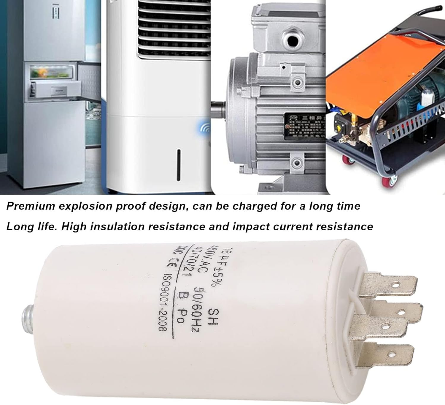 450V 16Uf Run Capacitor for Washing Machine, Easy to Install, Long Service Life, Ideal Replacement with Premium Explosion Proof Design image number 5