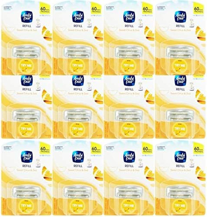 12 X Ambi Pur Set & Refresh Refill Sweet Citrus & Zest 5.5Ml