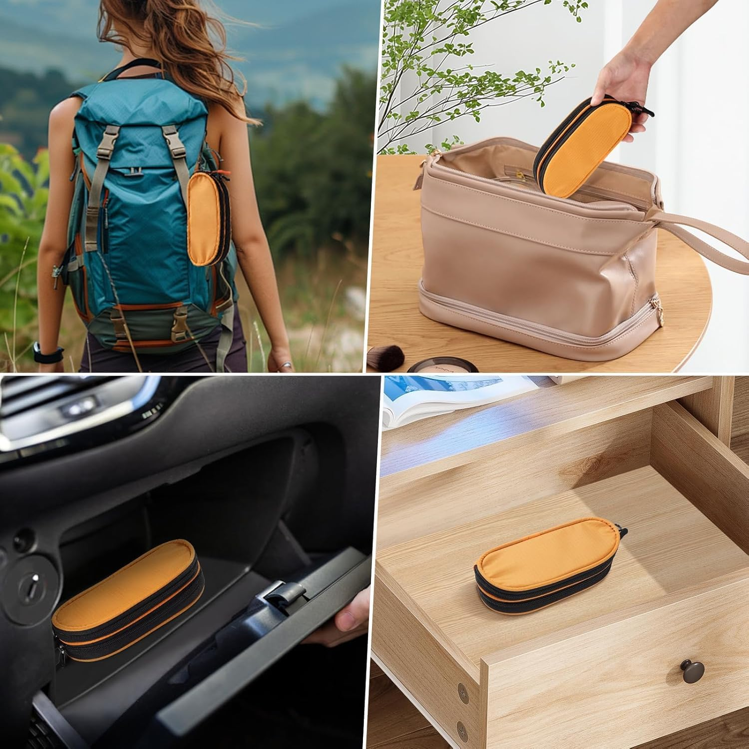 Double Eyeglasses Case Soft Portable Zipper Sunglasses Pouch with Keychain Clip for Men Women image number 3