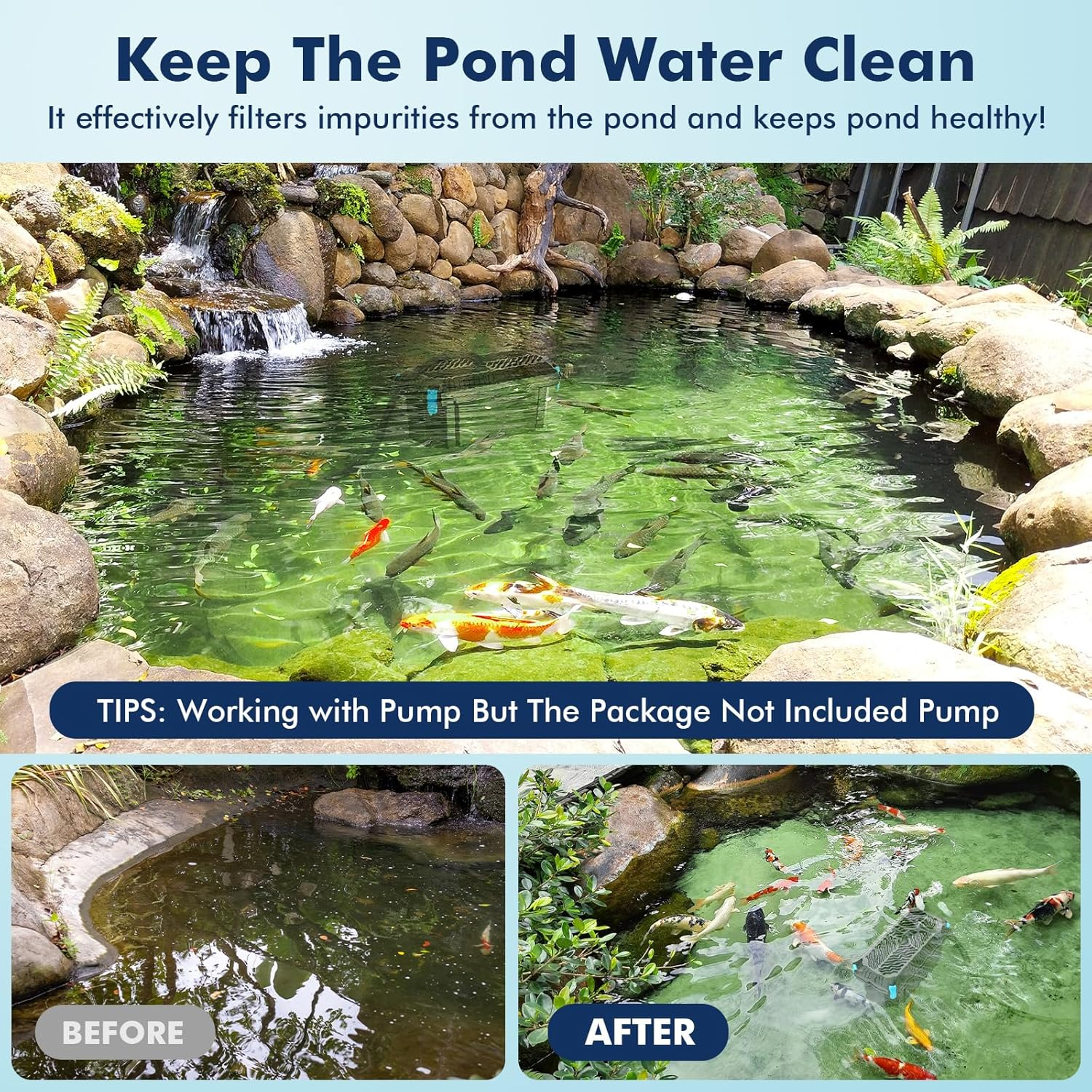POPOSOAP Pond Filter for Outdoor Ponds, Filter Box with 2 Filter Pads and 20 Bio-Balls for Outdoor Pond Pump Submersible Fountain Pump image number 4