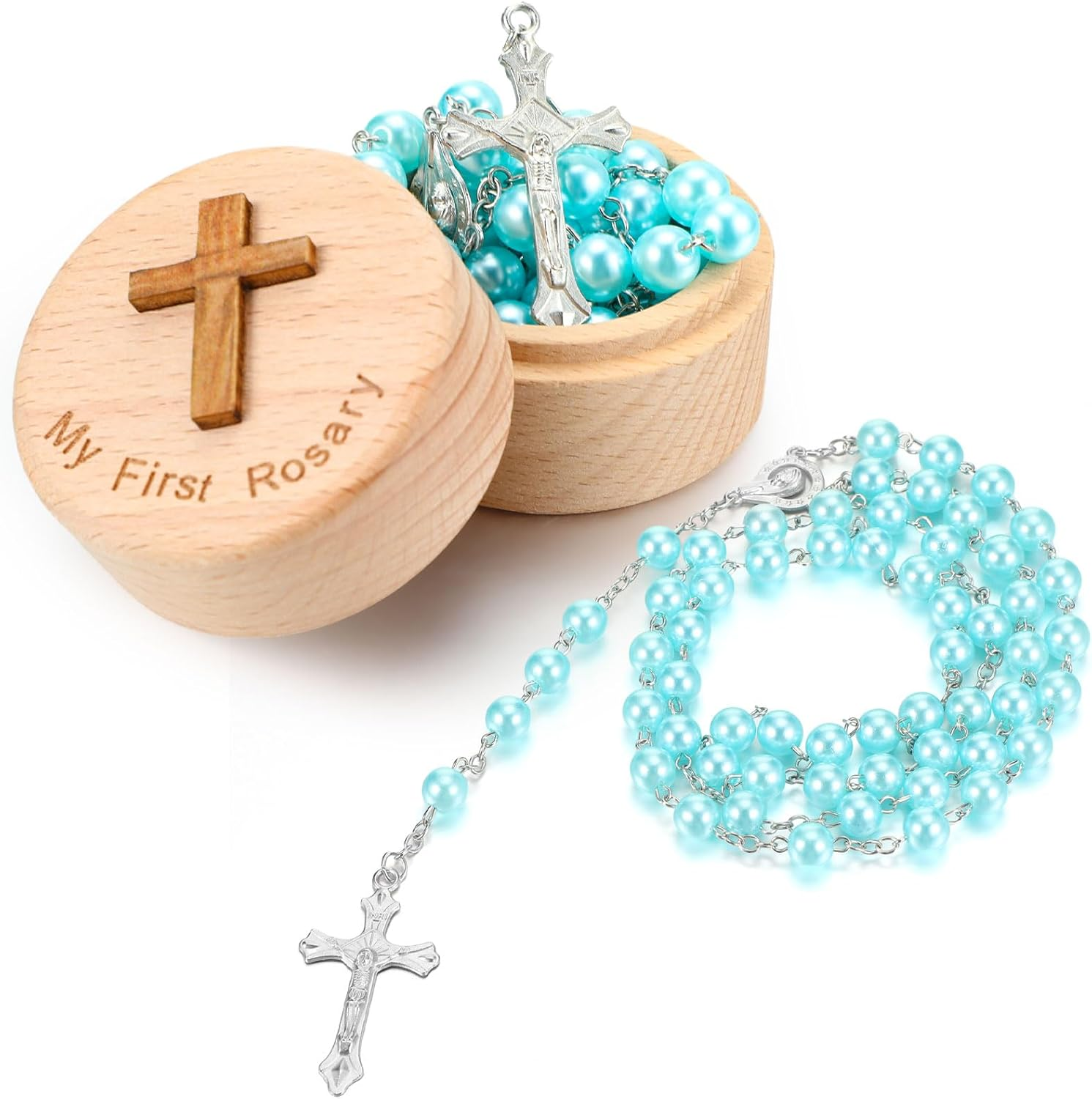 Loetere Baptism Gifts for Girls Boys Rosary Catholic My First Rosary and Keepsake Box for Baby Shower Holy First Communion Christian Beads Gifting Set, Bead of the Necklace: about 0.31 Inch In