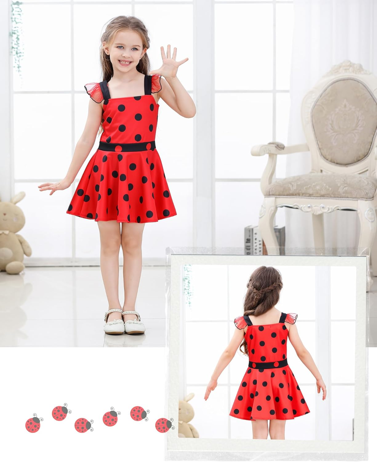 Dressy Daisy Toddler Kids Girls Polka Dots Ladybug Dress up Costume Birthday Halloween Christmas Fancy Party Outfit 12 Months to Size 12, Black/Red image number 6