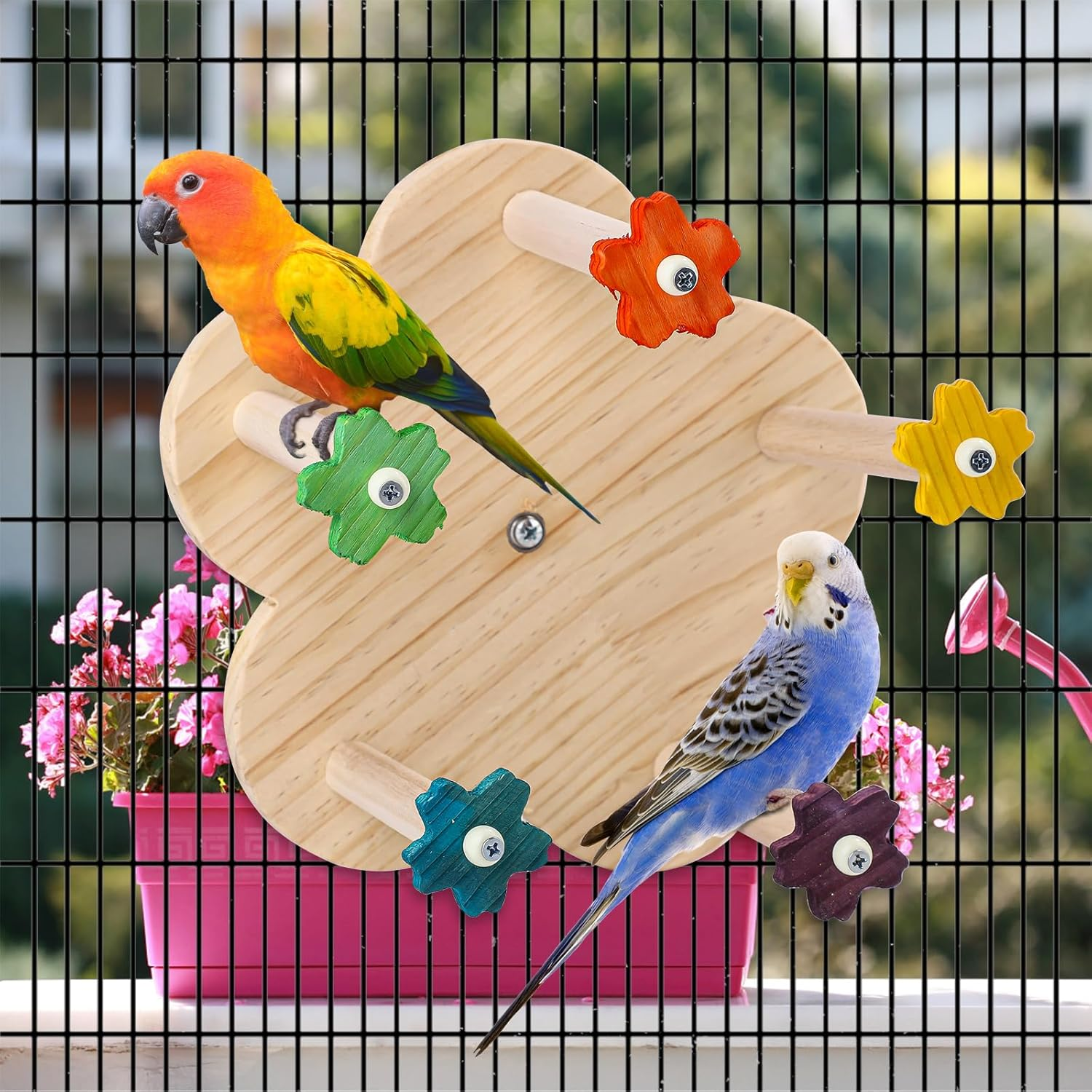 Wood Bird Rotating Perch Toy, Parrot Spinning Toy with Bearing Bird Ferris Wheel Toy Parakeet Toy Cockatiel Toys for Bird Cage Entertainment Chewing Exercise image number 2