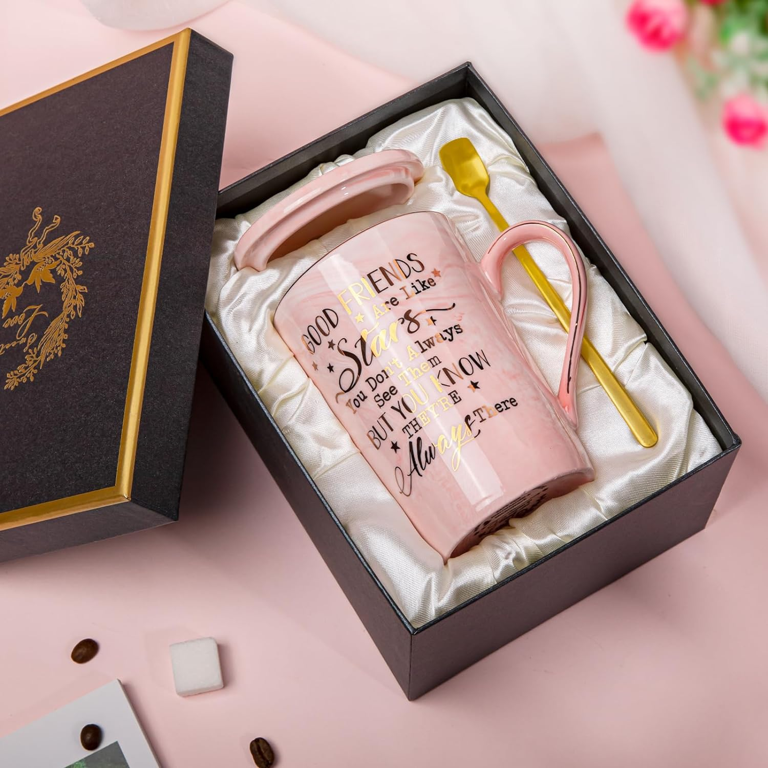Best Friend Birthday Gifts for Women, Friendship Gifts for Women, Unique Birthday Valentines Day Gift Ideas for Her, Friends Female, Besties, BFF Ceramic Marble Coffee Mug Gift Box Printed Gold 14 Oz - 25 Years Wedding Gifts Set image number 5