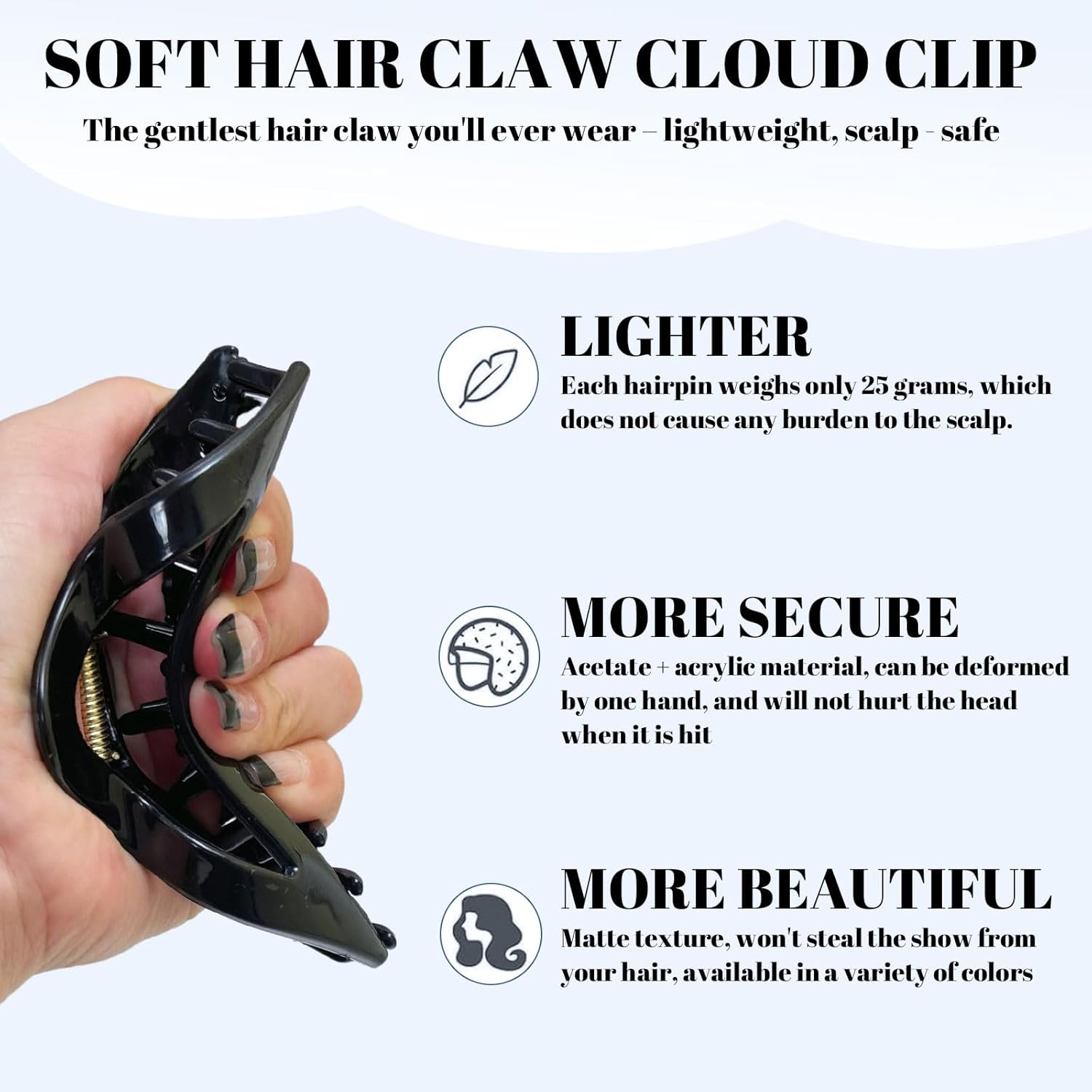 Muorruo 3 Piece Cozy Clips, Ultra-Soft and Flexible Claw Clip, Comfortable Cloud Hairpin for Thick and Long Hair, Hair Clips with Strong Hold and Non-Slip Grip, Lightweight image number 3