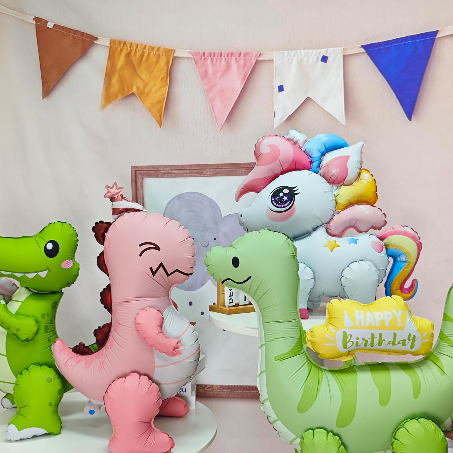 4D Matte Dinosaur Animal Balloons Cute Happy Birthday Inflatable Green Dinosaur Foil Balloons for Dinosaur Themed Birthday Party Baby Shower Decoration Kids Jungle Theme Birthday Party Supplies Decor