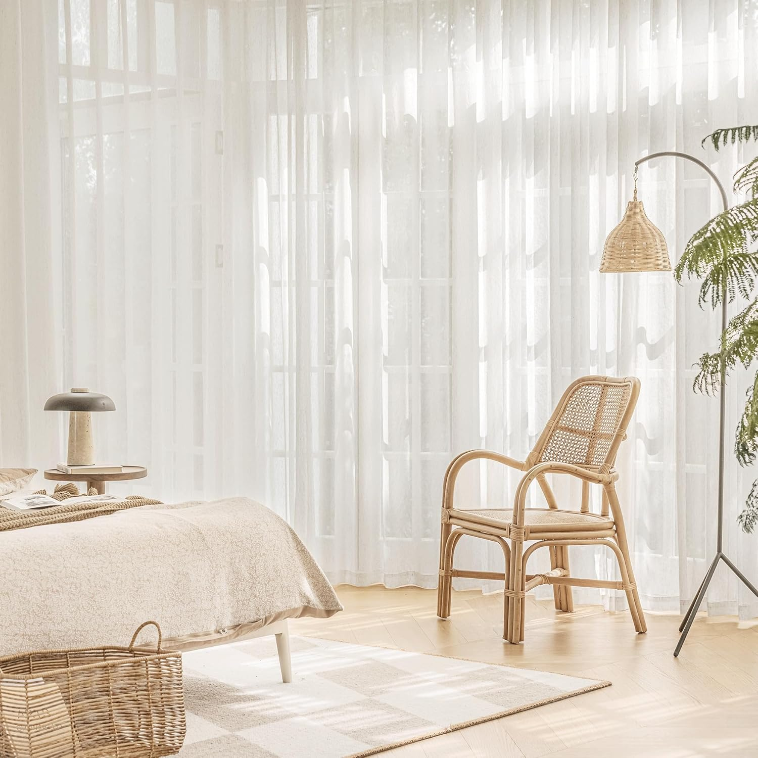 Linen Sheer Curtains 2 Panels, Fabric Polyester Linen Blend, Natural, 84" L | Window Curtains image number 6