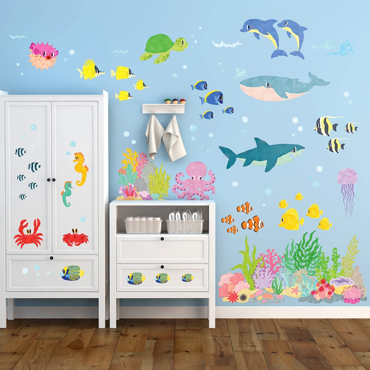 DECOWALL DS9-2014 under the Sea Wall Stickers Wall Decals Peel and Stick Removable Wall Stickers for Kids Nursery Bedroom Living Room image number 4