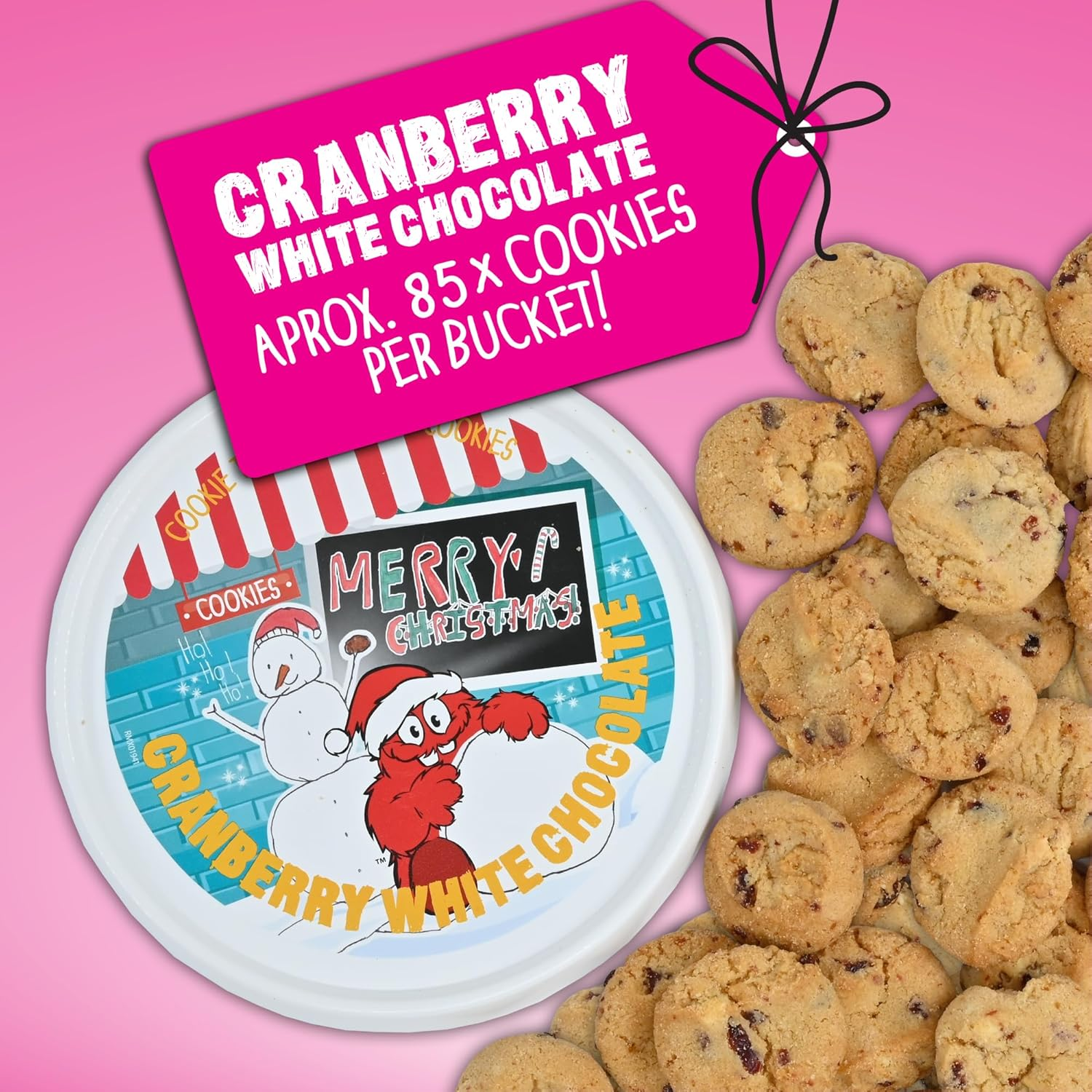 Cookie Time Cranberry White Chocolate Cookies Bucket, 2 X 600 G | Approx 85 Bite-Size Cookies | Homestyle Biscuits Made with Real White Chocolate image number 1