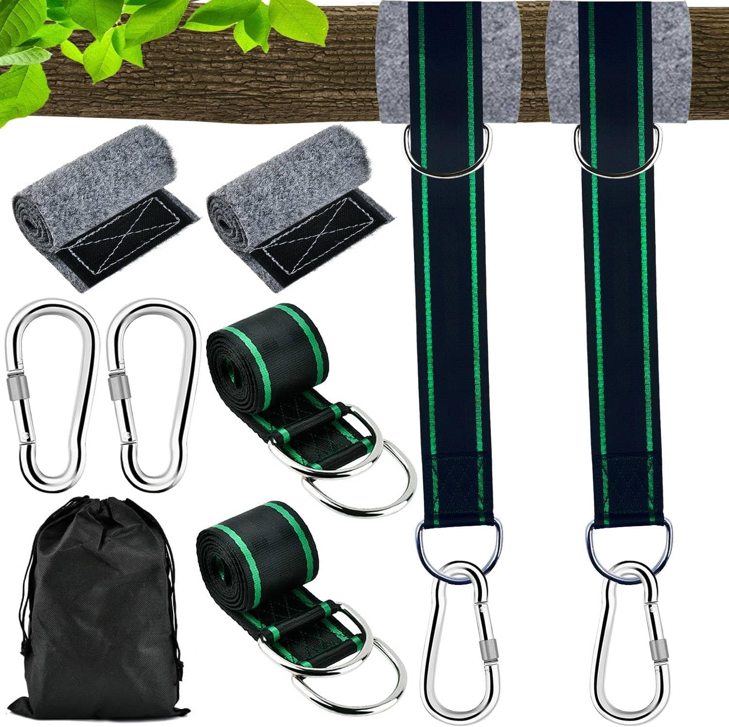 Tree Swing Hanging Straps, 1.5M/5Ft Hammock Tree Straps Kit with 2 Sturdy Lock Carabiners & 2 Tree Protectors for Swings and Hammocks,Holds up to 1000KG image number 6