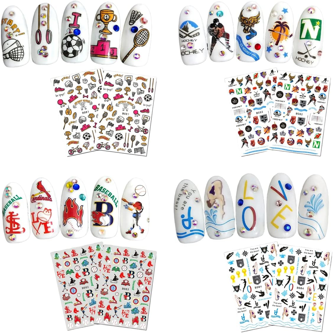 CHANGAR Football Sports Nail Art Decals - Basketball, Soccer, Cheerleading, Flag, Bowling, Rugby, Ballet - 16 Sheets image number 4