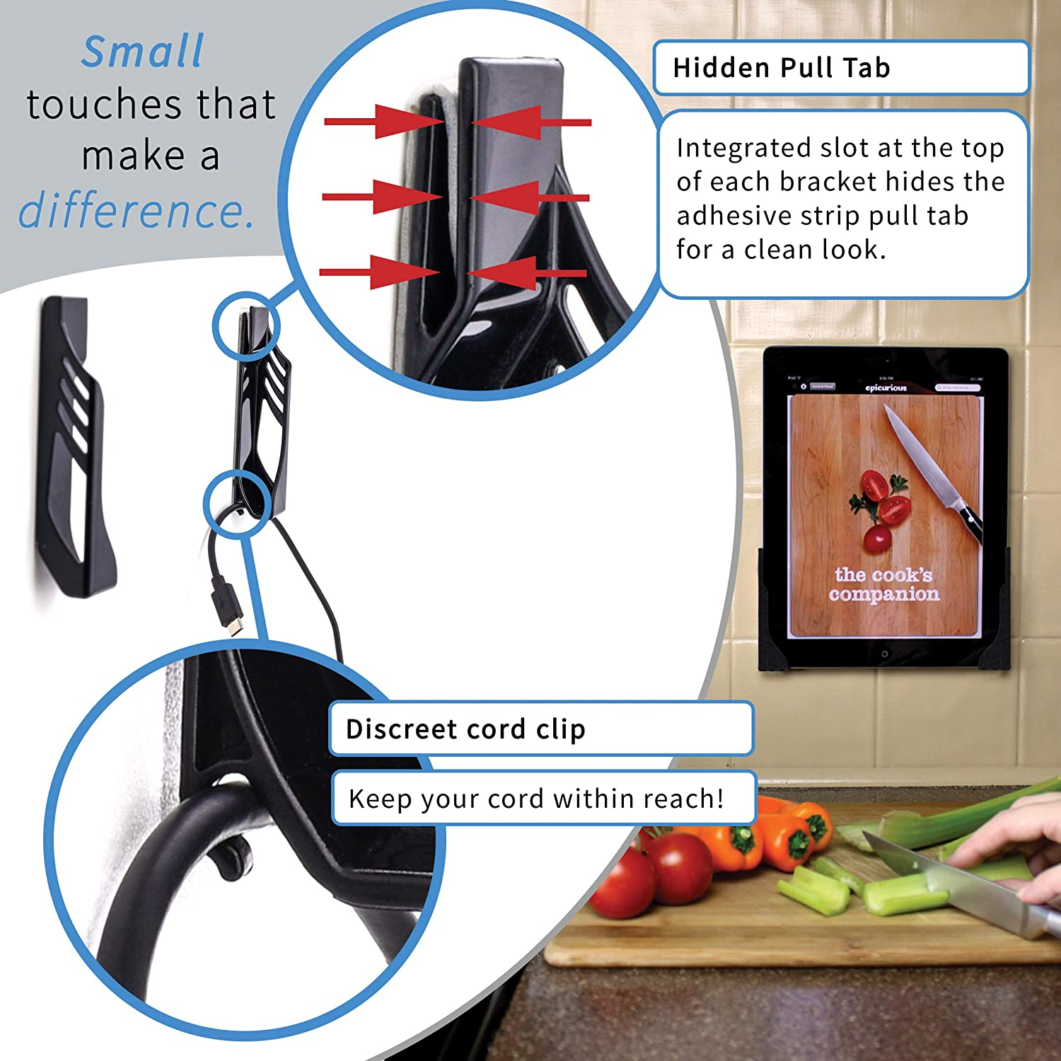 Dockem Koala Tablet Wall Mount: Universal Damage-Free Adhesive Wall Dock for Ipads, Ipad Airs, Galaxy Tabs and Other Tablets (Black) - White image number 4