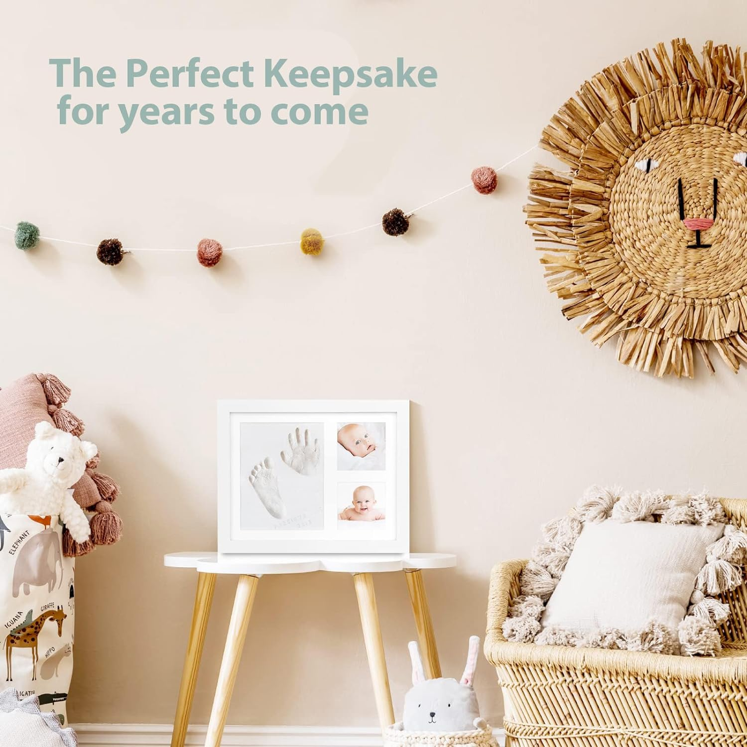 Baby Hand and Footprint Kit, Keepsake Frame for Newborn Boys & Girls Baby Shower Gifts for Mom with Clay Pin Tape Hook Frame image number 5