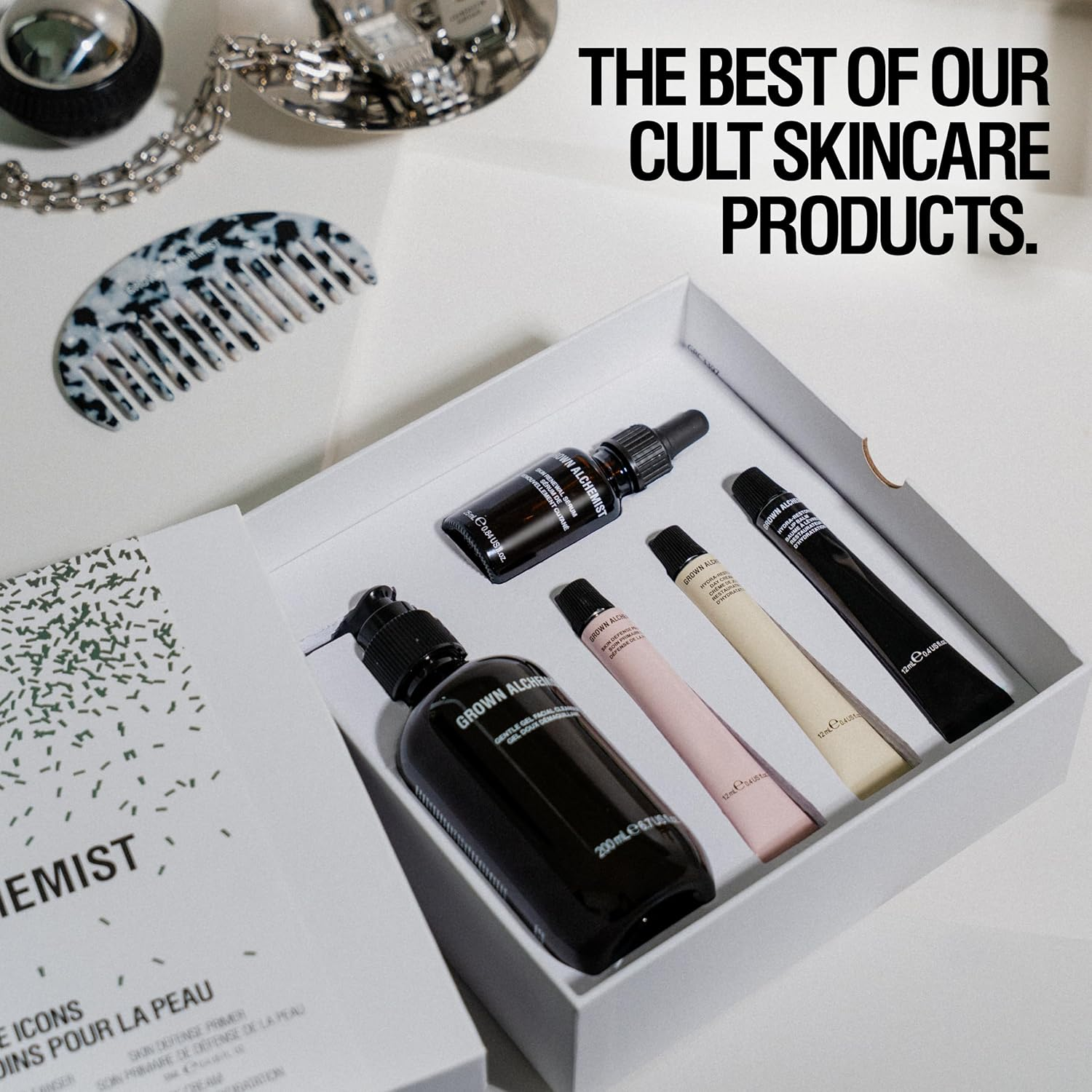 Grown Alchemist the Skincare Icons Holiday Set Kit, Hydra-Restore Lip Balm, Gentle Gel Facial Cleanser, Hydra-Restore Day Cream, Skin Renewal Serum & Skin Defense Primer. image number 1