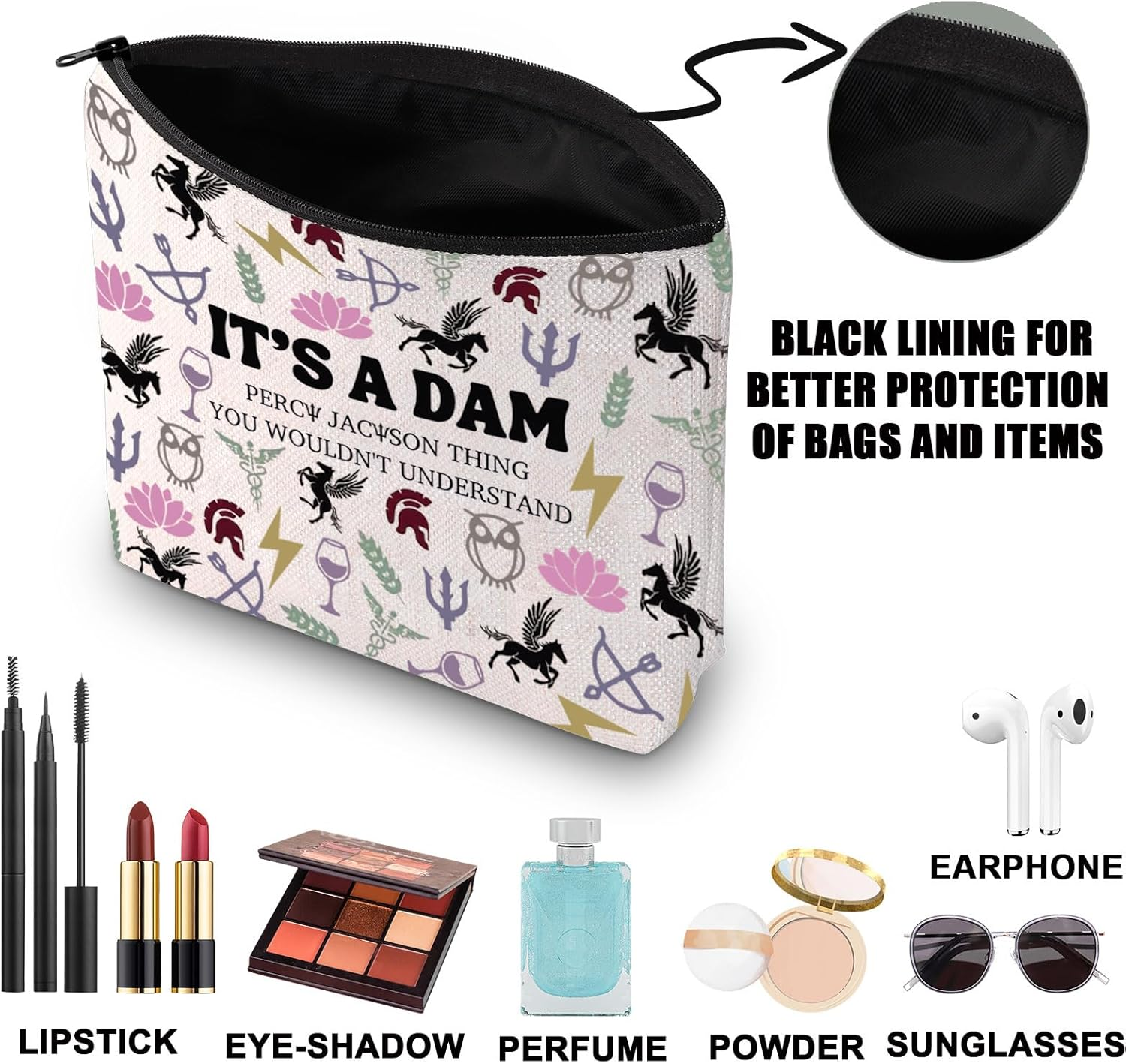 JNIAP Camp Blood Makeup Bag Camp Jupiter Gift 13 Cabins Gift I'D Rather Be in Camp Blood Zipper Pouch, It'S a DAM - Dam Tote image number 3