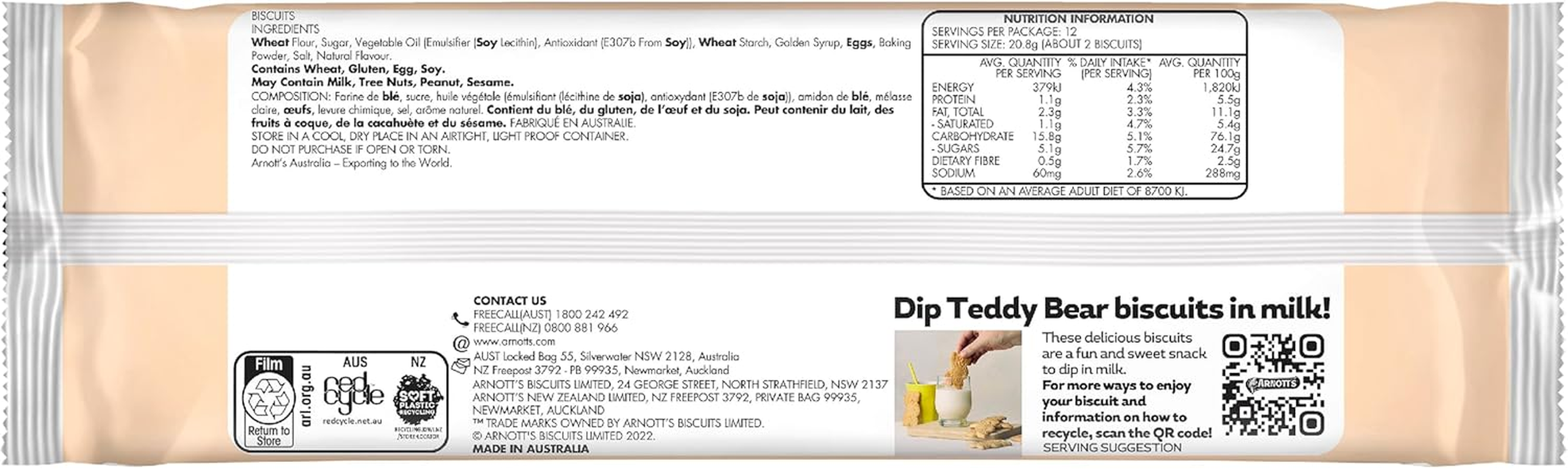 Arnott'S Teddy Bear Plain Biscuits 250G image number 6