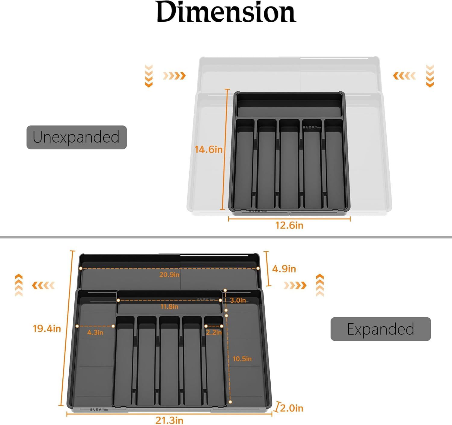 IGGDOQI Cutlery Drawer Organiser, Silverware Organiser for Kitchen Drawers with 9 Compartments, 3 Sided Expandable Utensil Tray, Adjustable Flatware Tray for Spoons Forks Knives (Large-Black) image number 4
