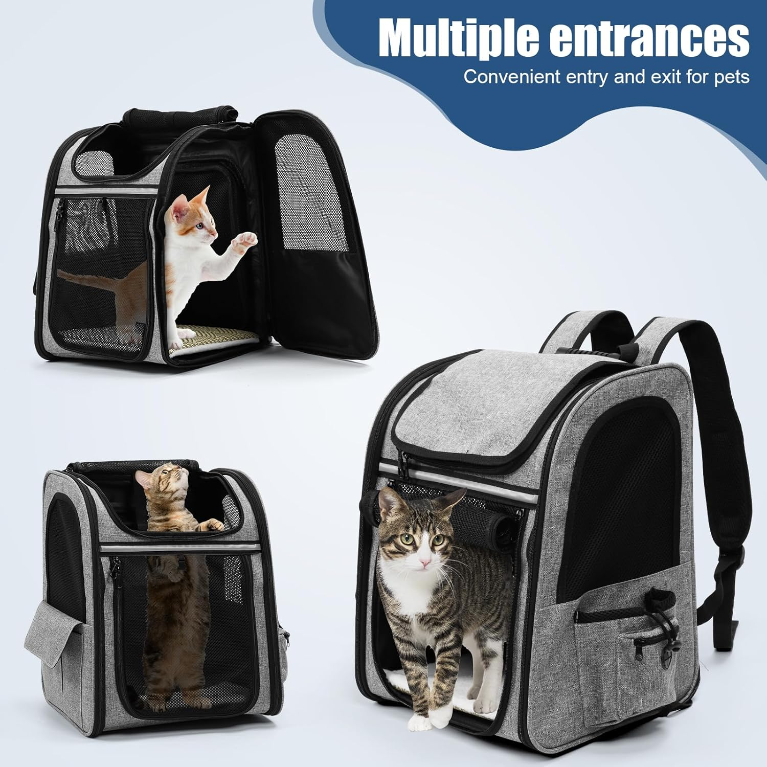 Expandable Cat Backpack - Dog Backpack up to 8 Kg, Foldable Cat Backpack for Cats Dogs with Inner Safety Lead and Pet Mat Cat Transport Bag Max 42 X 28 X 60 Cm Grey image number 2