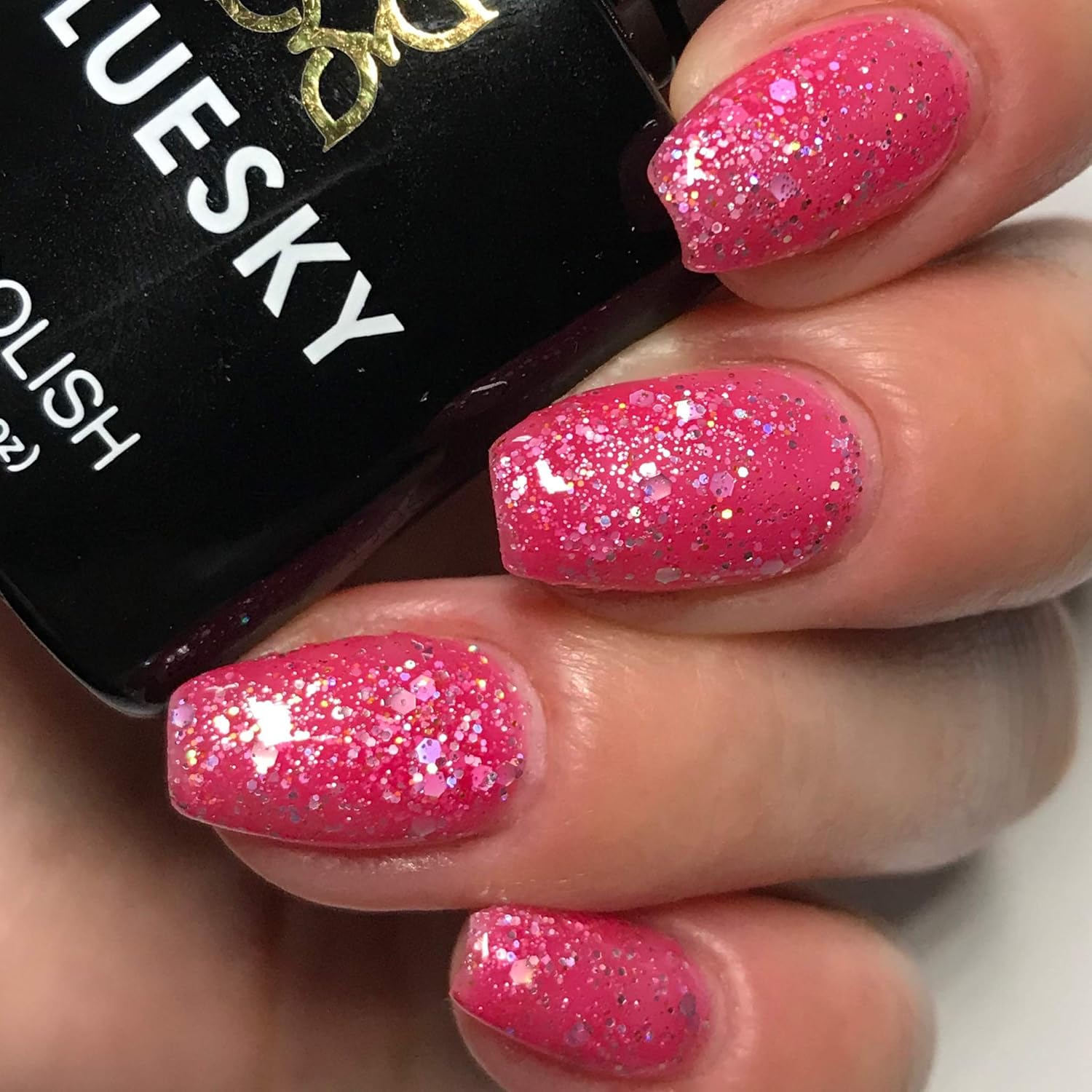 Bluesky Bluesky Gel Polish, Daddy'S Girl, BLZ46, 10 Ml, Gel Soluble Nail Polish, Pink, Neon, Glitter (Curing under UV/LED Lamp Required) Pack (X) image number 3