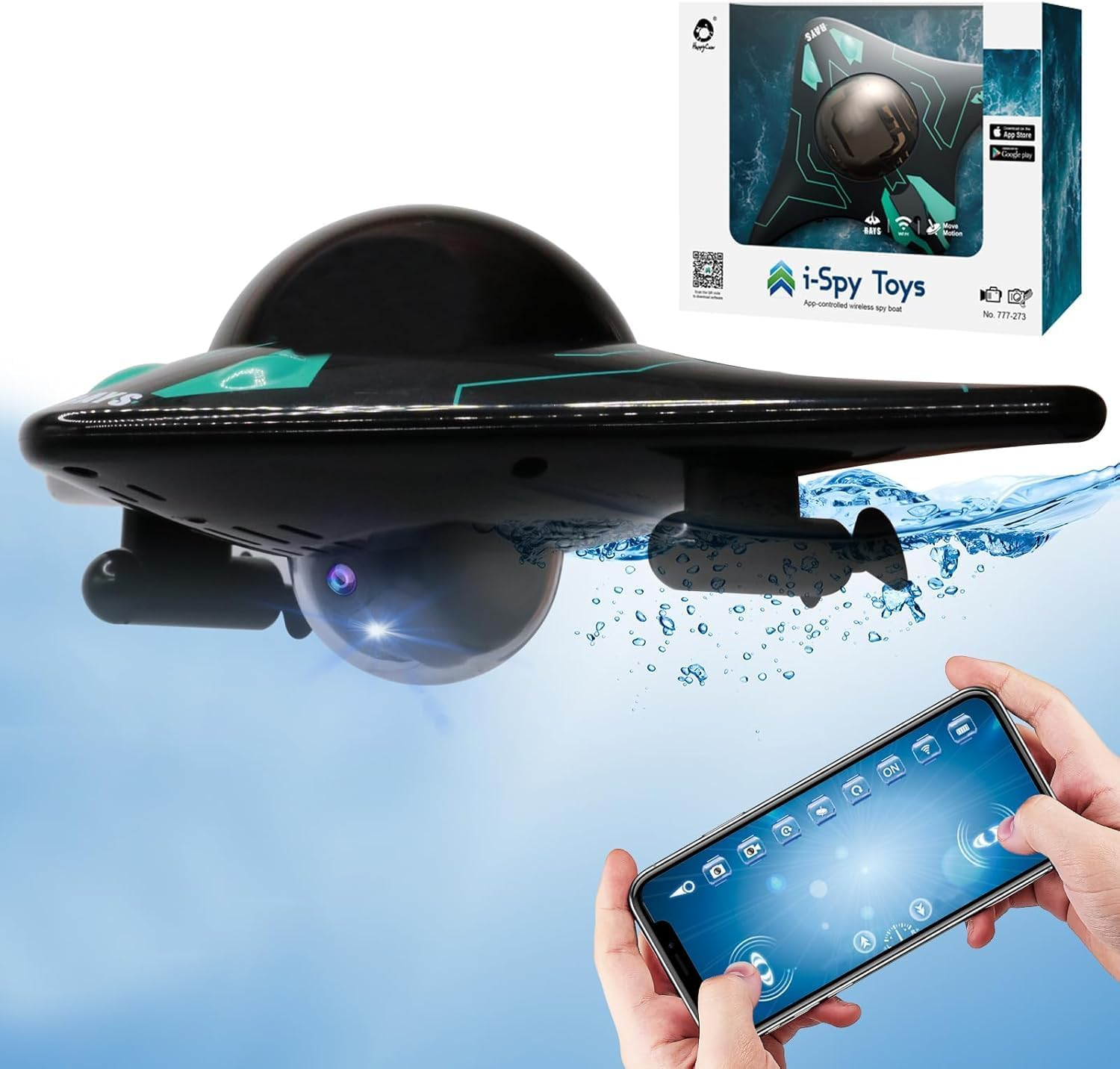 B-Qtech Remote Control Boat, Boat with 90&deg; Adjustable HD Camera, App Operated Water Toy, LED Lights, High Speed Water Spaceship, Suitable for Outdoor Pools and Lakes image number 2