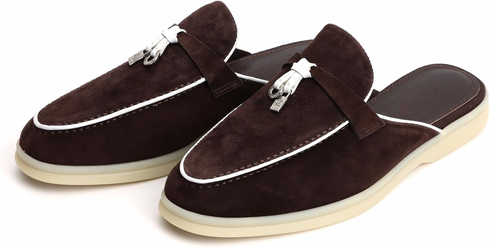 XOBZJH Designer Women'S Mules Flat Heel - Suede Leather Flats with Tassel Detail, Comfortable Slip-On Backless Loafers,Casual & Work Shoes