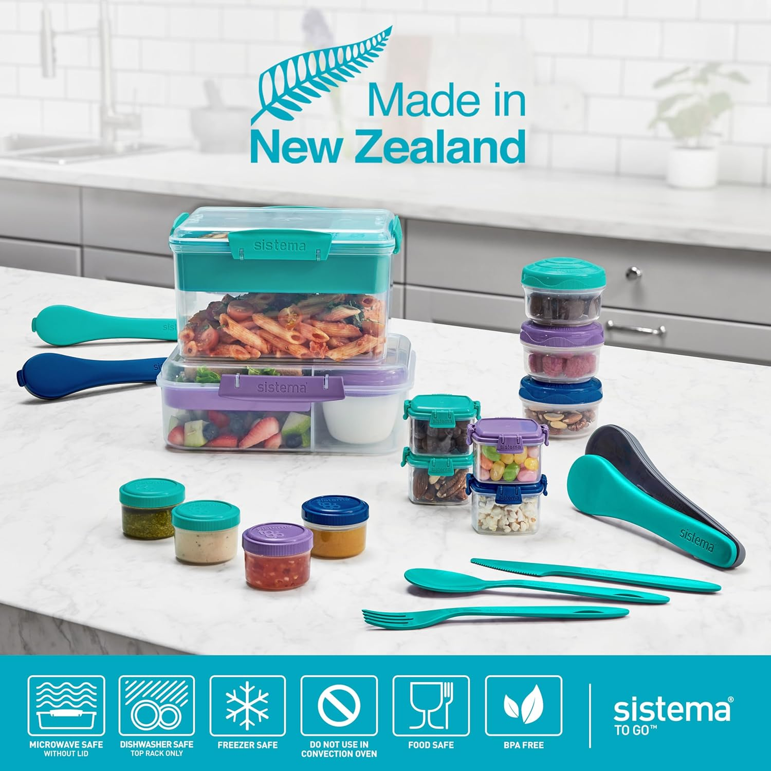 Sistema to GO Bento Box Cubes | 1.65 L | School Lunch Boxes with Compartments & Snack Pots | Bpa-Free | 2 Count | Minty Teal & Ocean Blue image number 5