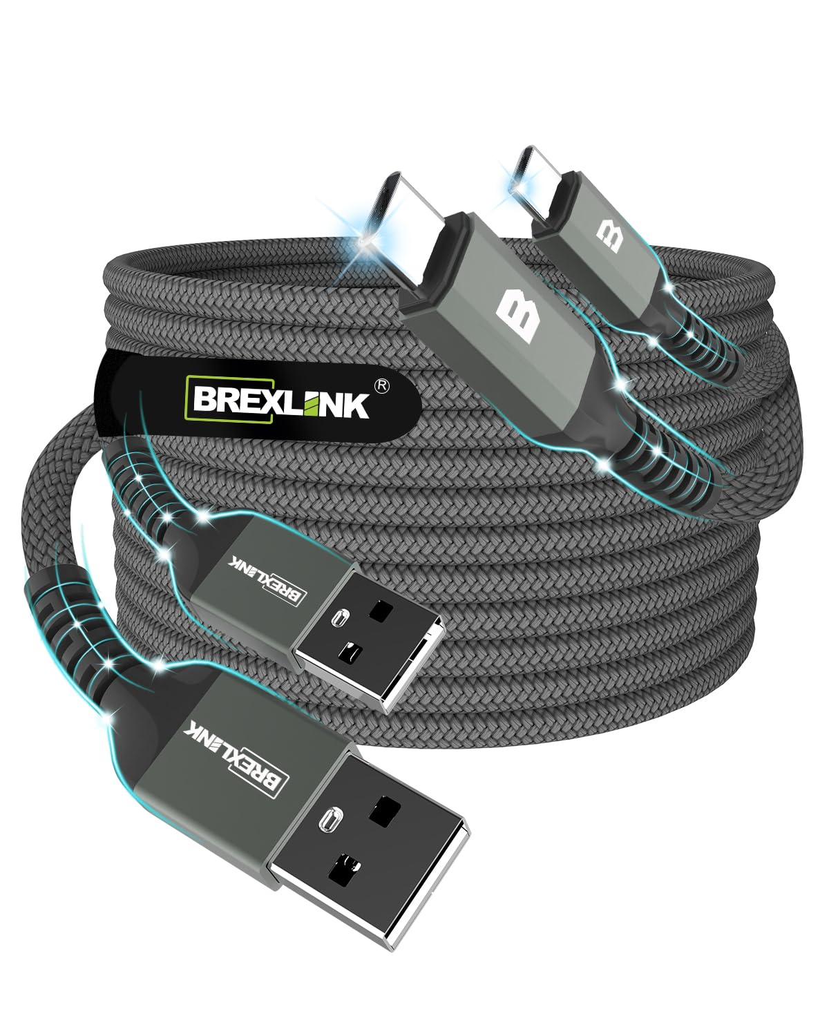 Brexlink USB C Fast Charging Cable(3 A), USB C to USB a Charger (2 Pack), Nylon Braided Fast Charging Cord for Samsung Galaxy S10 S9 S8 Note 9, Pixel, LG V30 G6 (1.5 Feet, Grey)