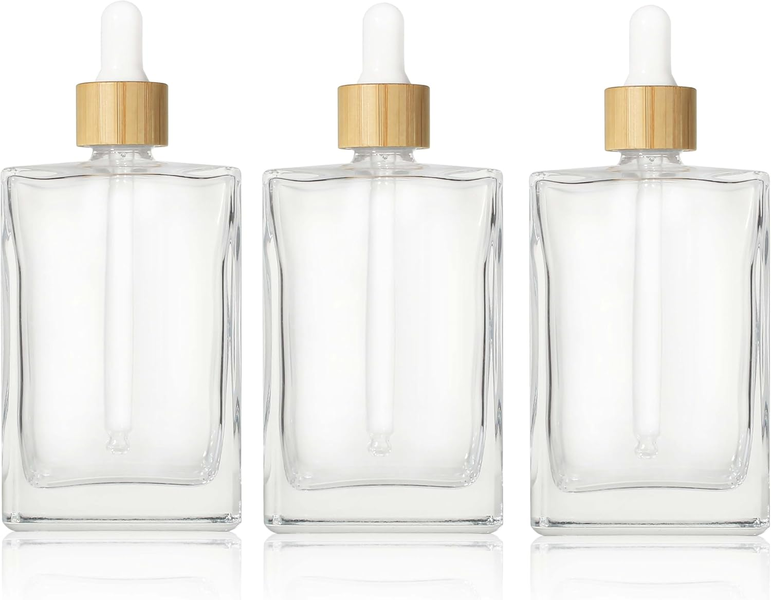 COSIDEA 3 Pcs Empty 3.33Oz / 100Ml Empty Clear Flat Glass Dropper Bottles Droppers for Oils Bamboo Cap Essential Oil Bottle Travel Serum Containers image number 2