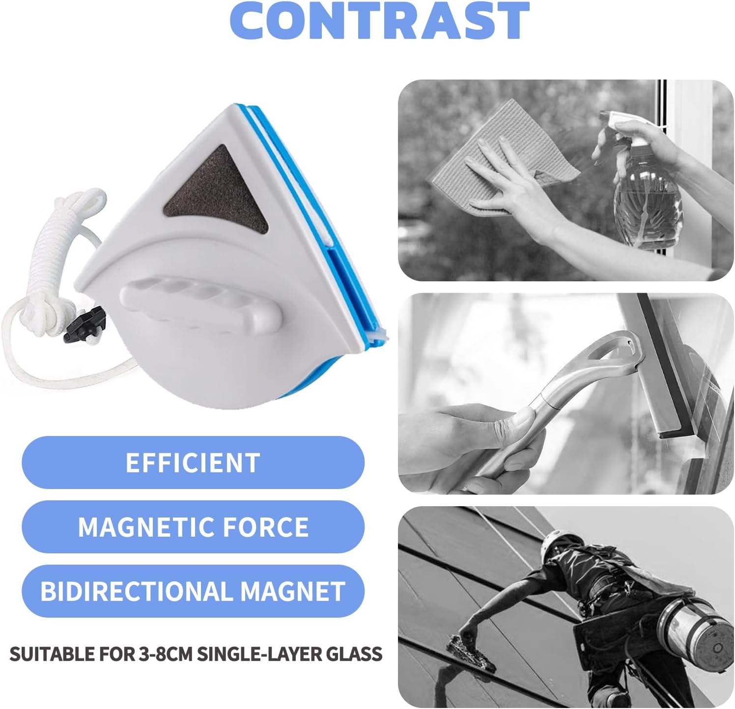 Double Sided Magnetic Window Wiper Comes with 38 Accessory Sets Glazed Window Glass Wiper Will Adjustable Magnetic Slidin Cleaning Brush Suitable for High Rise Buildings 3-8Mm Home Single Layer Glass image number 2