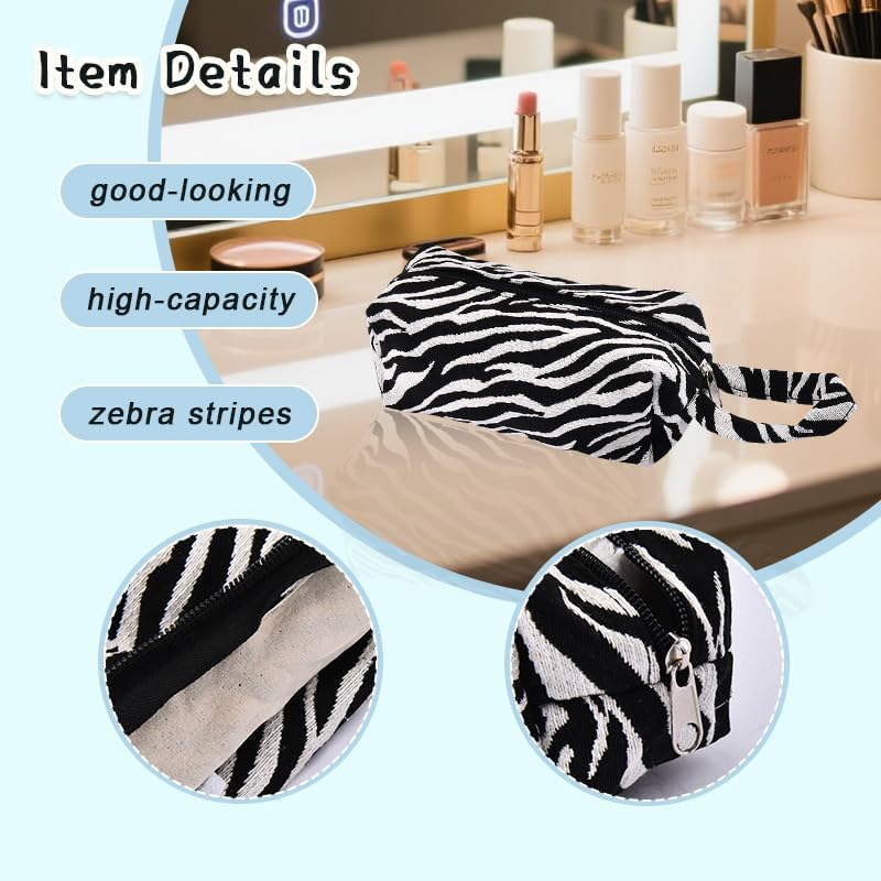 Zebra Print Cosmetic Pouch for Daughter Son Portable Make up Bag Organizer for Friend Bestie Sister Zebra Pencil Bags for Granddaughter Grandson Mother Travel Toiletry Bag image number 1