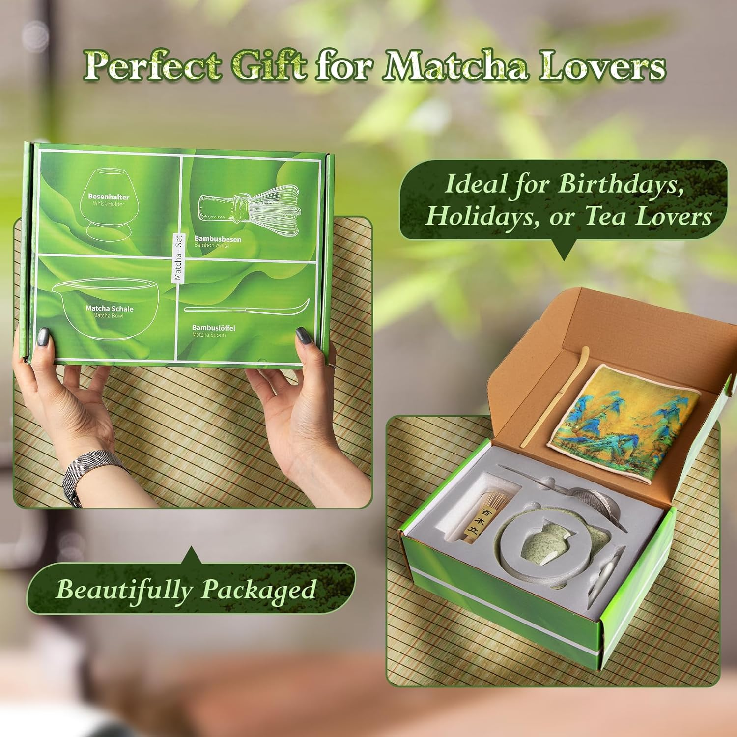 Matcha Whisk Set, 7-Piece Matcha Tea Set &ndash; Ceramic Bowl, Bamboo Whisk & Holder, Scoop & Rest, Sifter, Tea Towel &ndash; Traditional Tea Kit for Home, Kitchen & Gift Giving image number 5