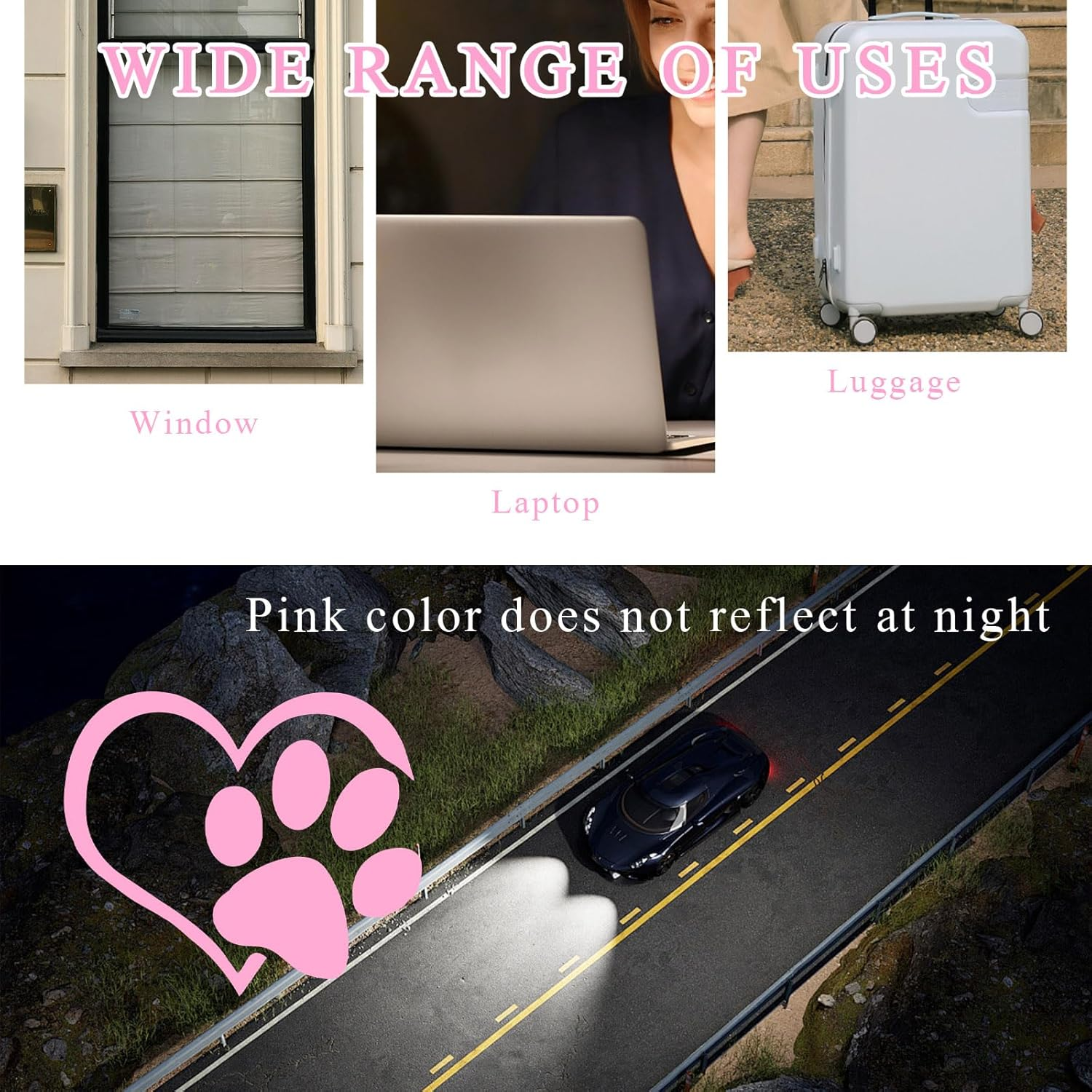 Pet Dog Paw Print Sticker, Love Heart Dog Paw Stamped Automotive Window Decor Decal, Cute Paw Stickers for Vehicles Windows Walls Laptop Luggage, Exterior Car Accessories (Pink)