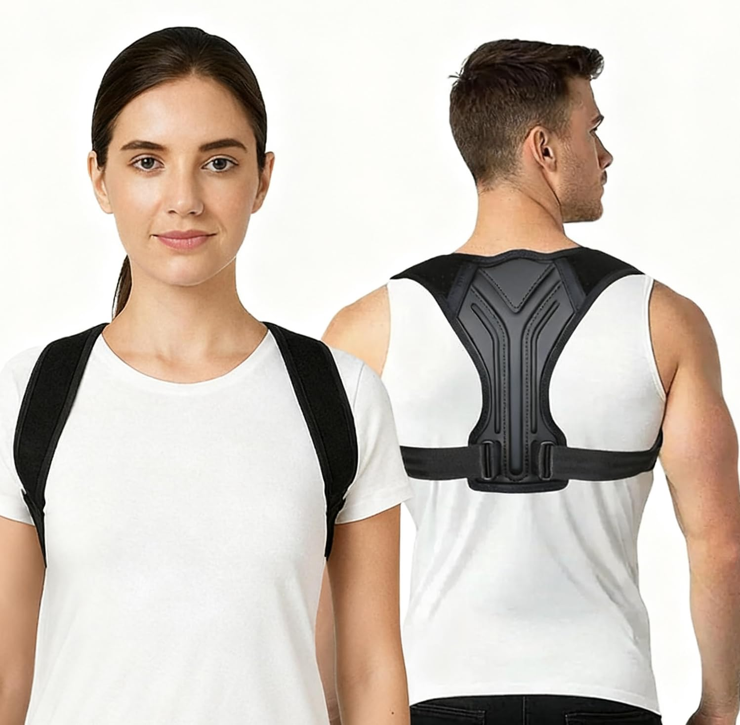 Posture Corrector for Women & Men, Adjustable Upper Back Brace with Anti-Chafing Pads for Neck/Shoulder/Back Pain Relief, Breathable Invisible Posture Brace for Office, Driving, Fitness. (Black, Medium) image number 5