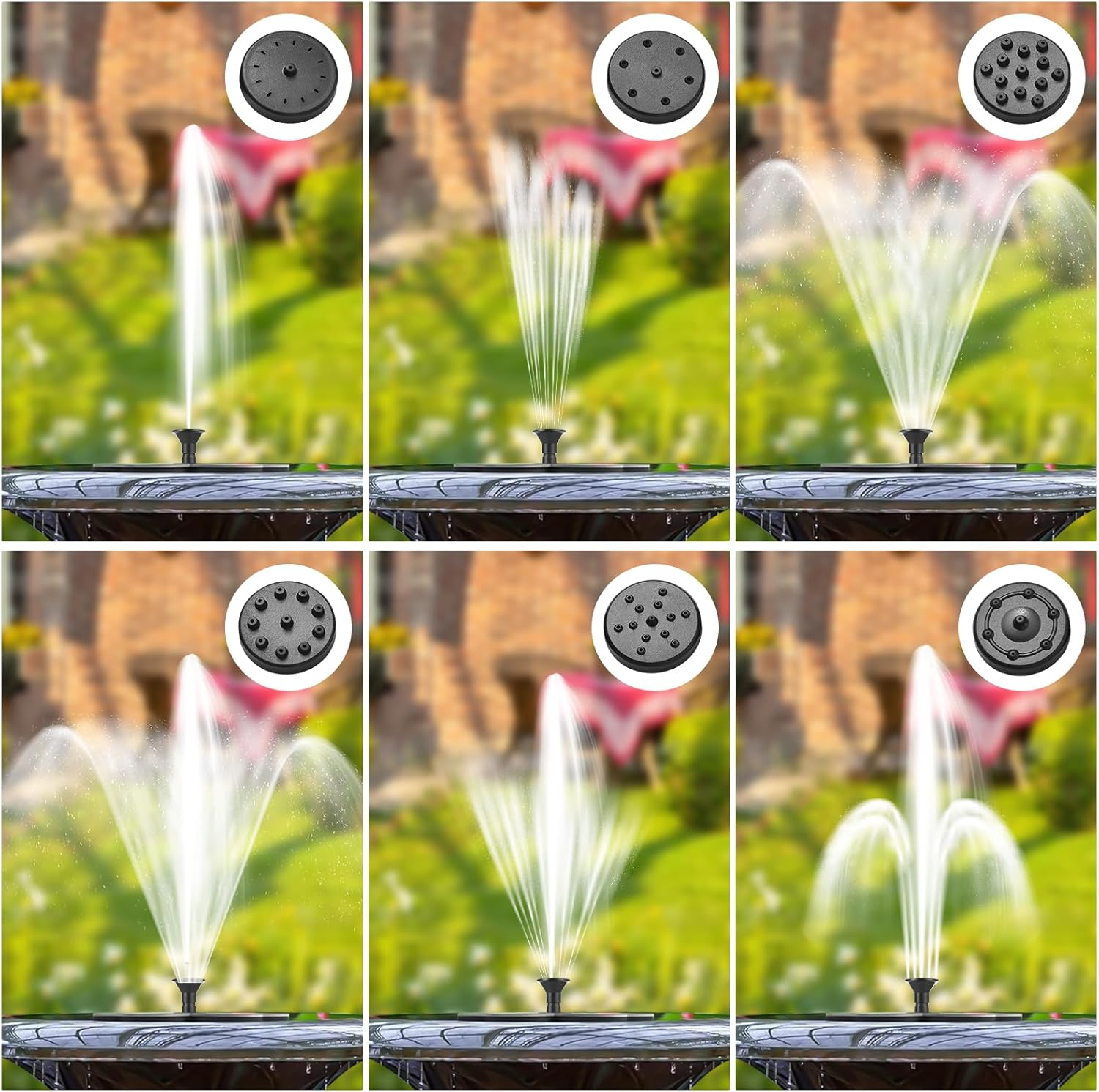 Solar Water Fountain Pump, 4W 5V Solar Panel Kit, 120L/H Flow Rate, 50Cm Lift, 6 Modes, 9 Nozzles, Black