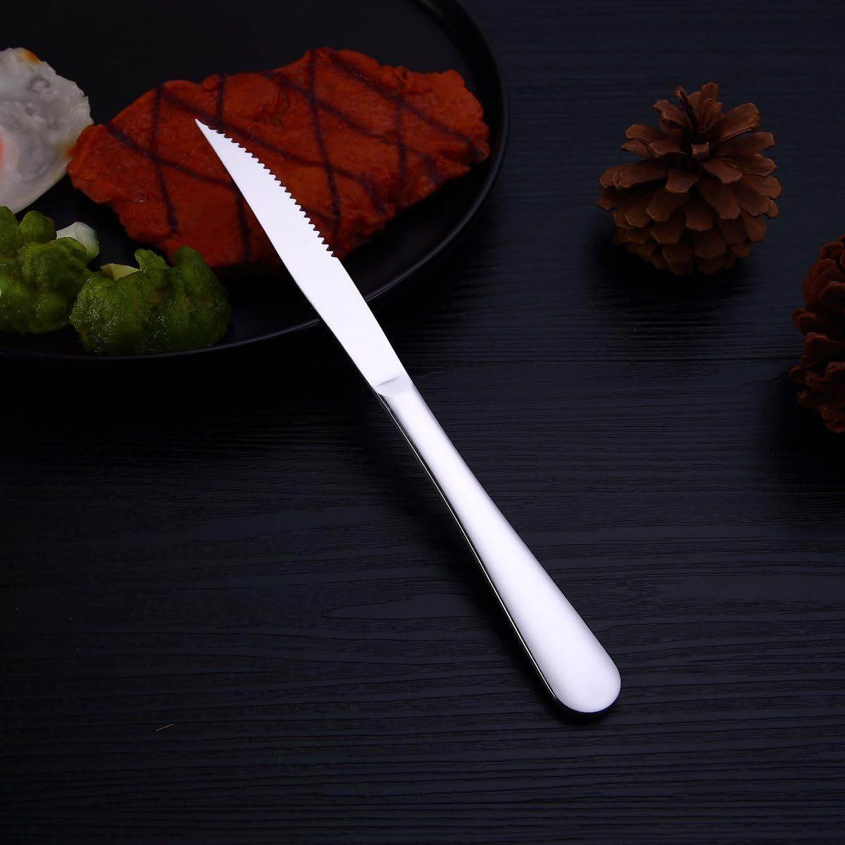 Berglander Stainless Steel Steak Knives Heavy Duty Steak Knife for Chefs Great for BBQ Weddings Dinners Parties Homes Kitchens Flatware Cultery Set Silverware Pack of 6 image number 1