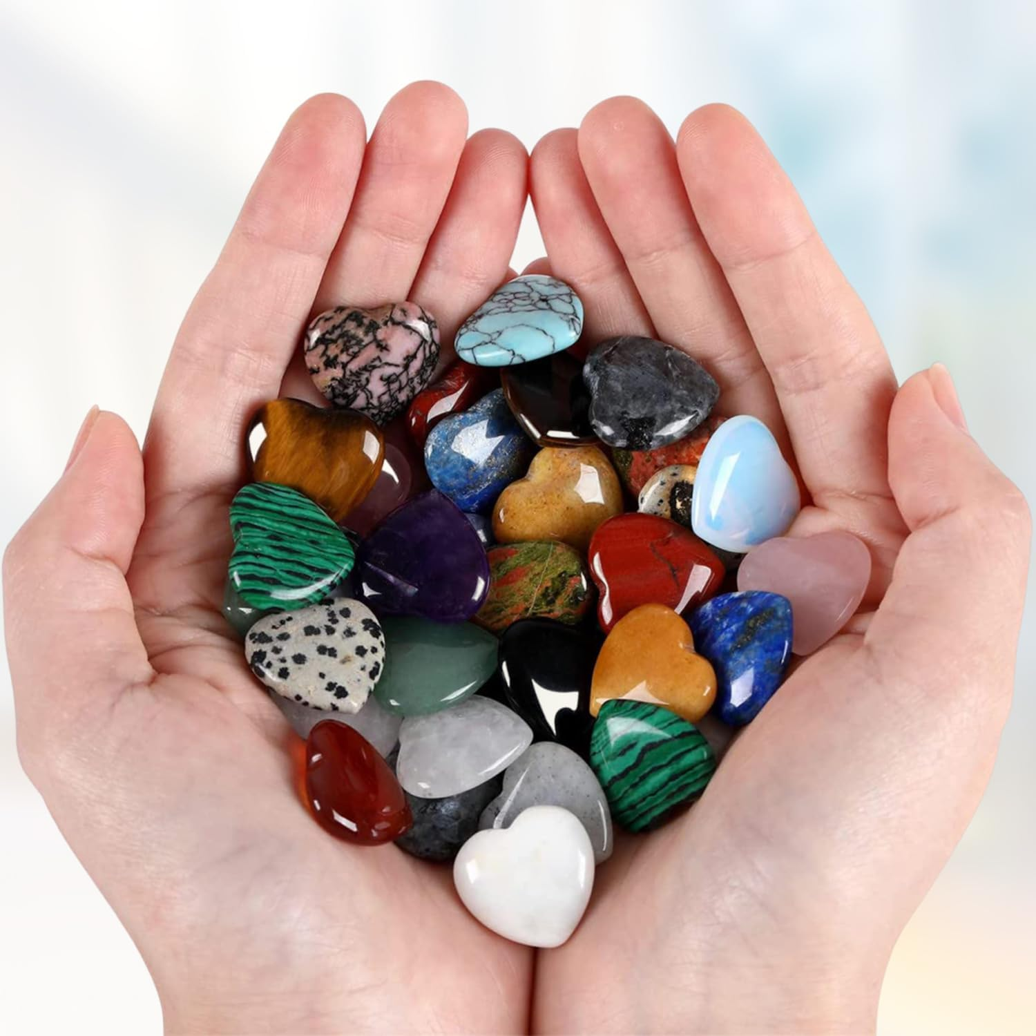 20Pcs Heart Stones, Funcyboo 0.8In Heart Shaped Healing Crystals Meditation Stone Love Crystal Stones for Women Mothers Day Valentines Day Anxiety Relieve Meditation Love Gift(Random Color) image number 1