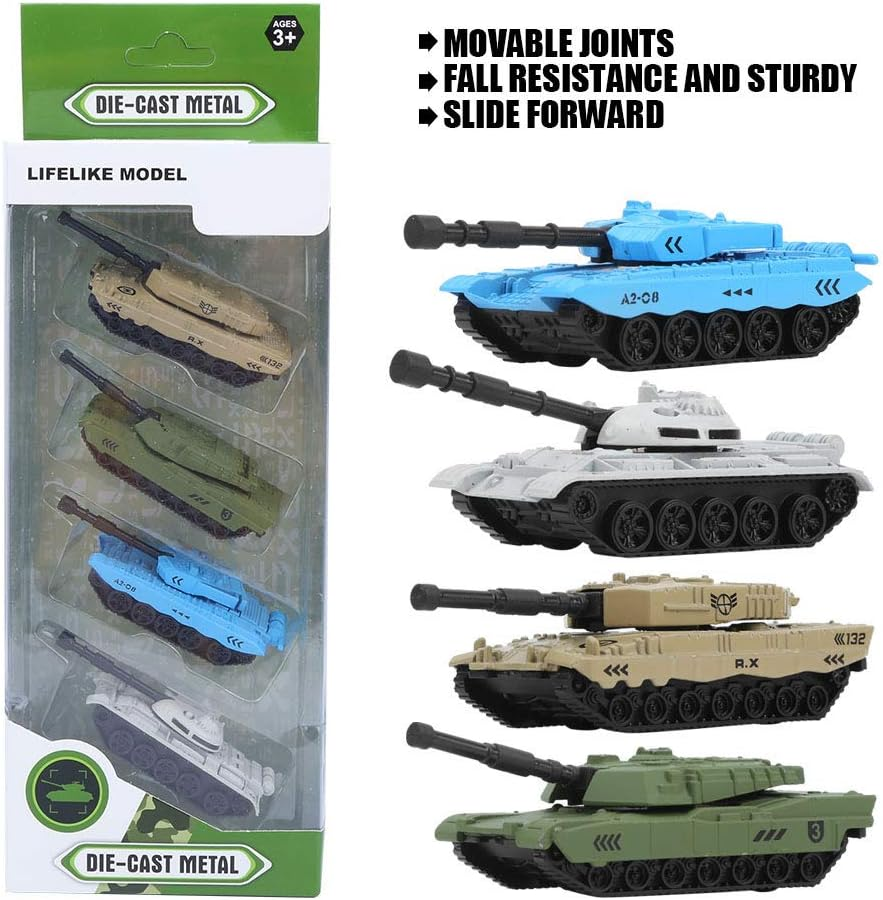 CCYLEZ 4Pcs Mini Tank Model Toy Set - Alloy Army Car Toy - Children Boys and Girls (Alloy, Tank)