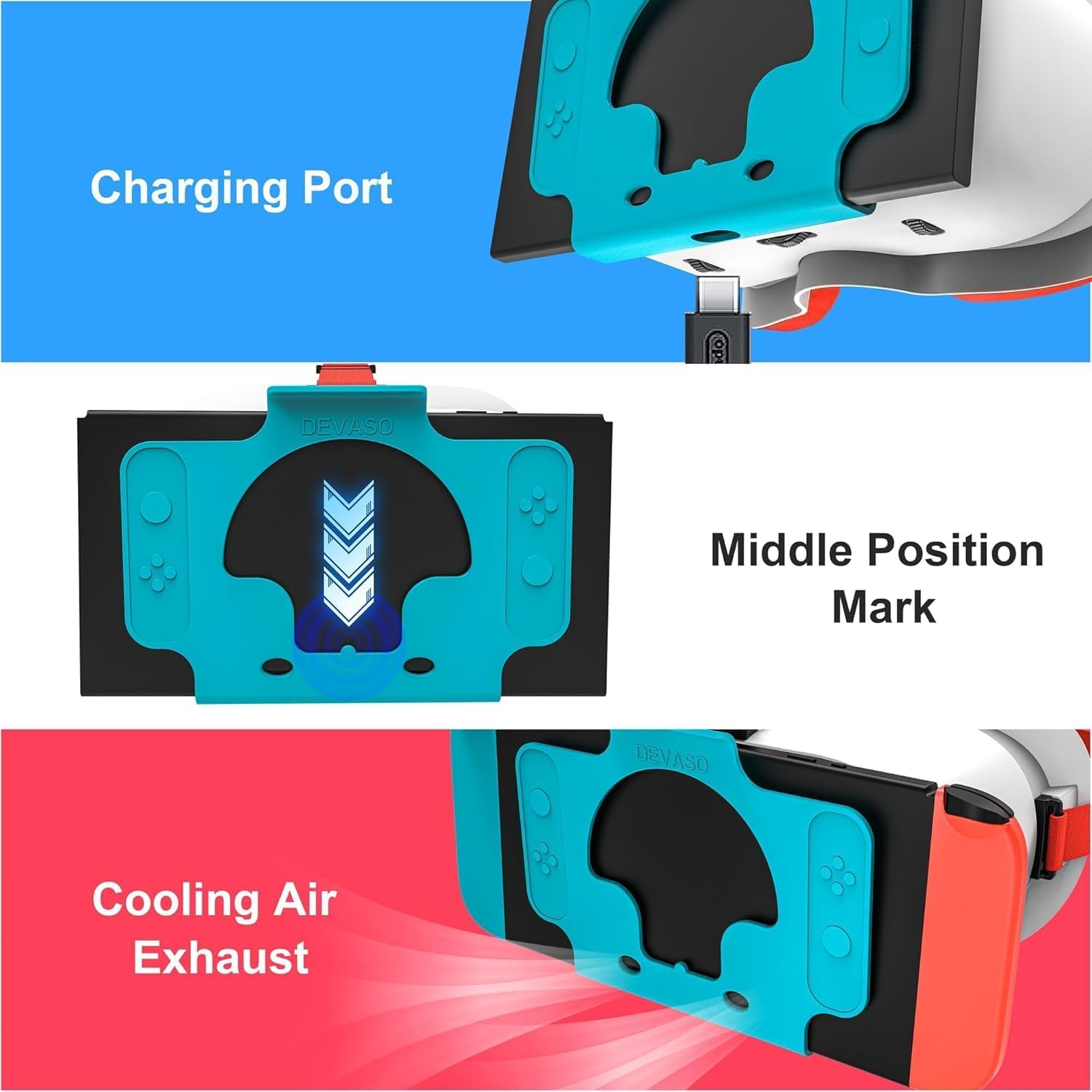 VR Headset for Switch and OLED, Upgraded Virtual Reality VR Glasses with Adjustable HD Lenses Comfortable Head Strap, 3D Goggles for Nintendo OLED VR Games (White+Red)