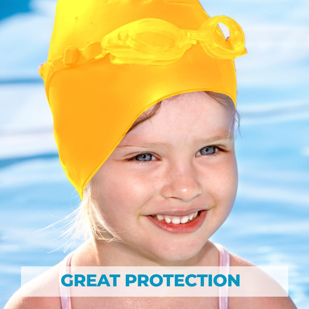 Swimming Caps for Kids- 100% Silicone Waterproof Durable and Odour Free Swim Hat - Stretchable, anti Slip Swim Cap - Swimming Hat for up to 5-12 Years with Protective Pouch - Black image number 5