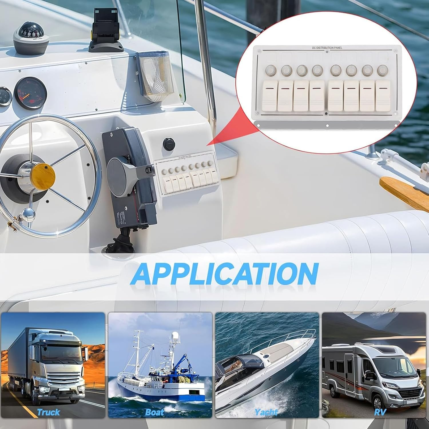 8 Gang Toggle Switch Panel, Universal Circuit Control Relay System LED on off Switch Pod Touch Control Panel Relay Box for Car Truck Pickup Boat UTV SUV, Waterproof Switch Control image number 2