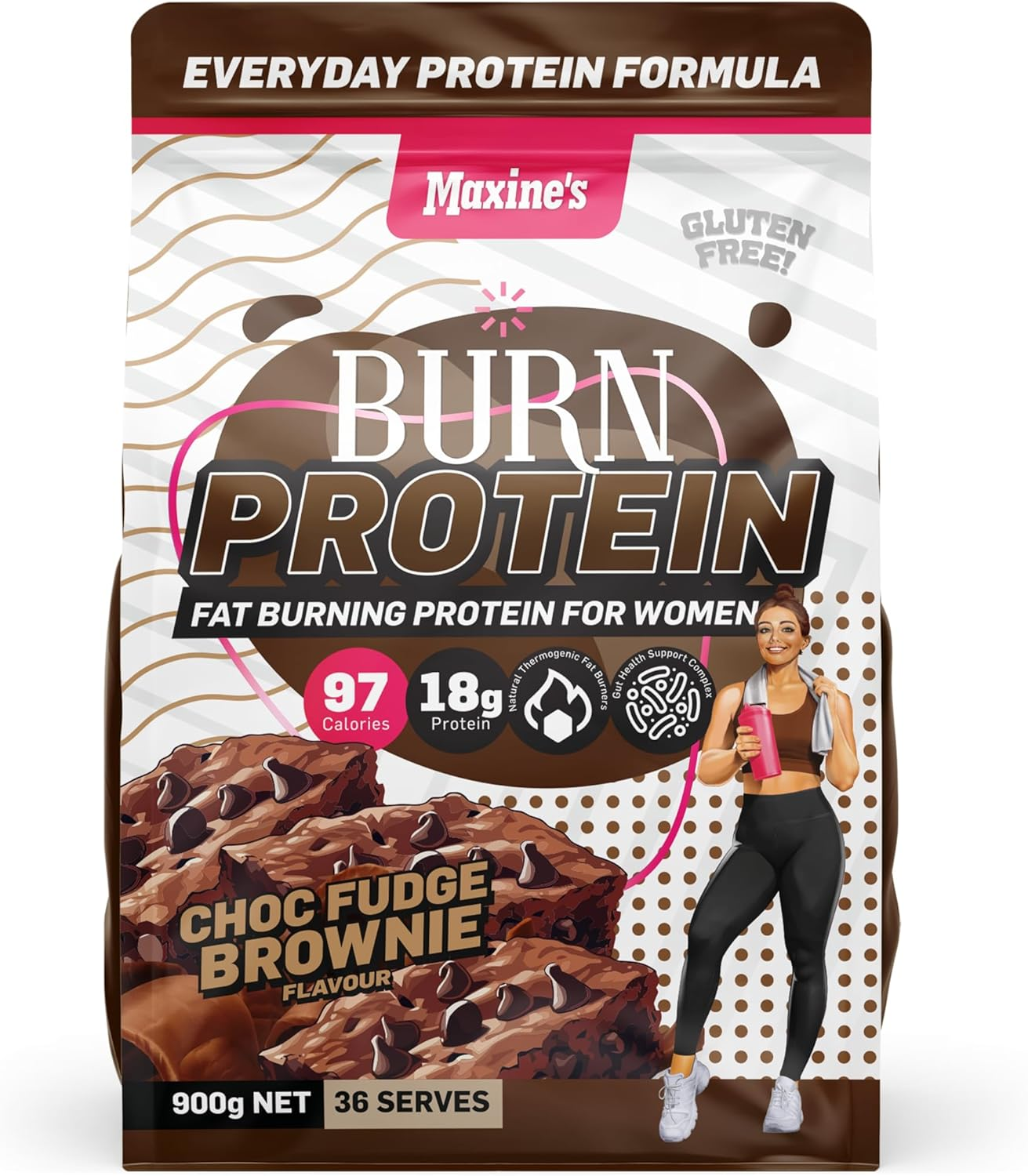 Maxine'S Burn Choc Fudge Brownie Gluten Free Protein Powder 900 G image number 1