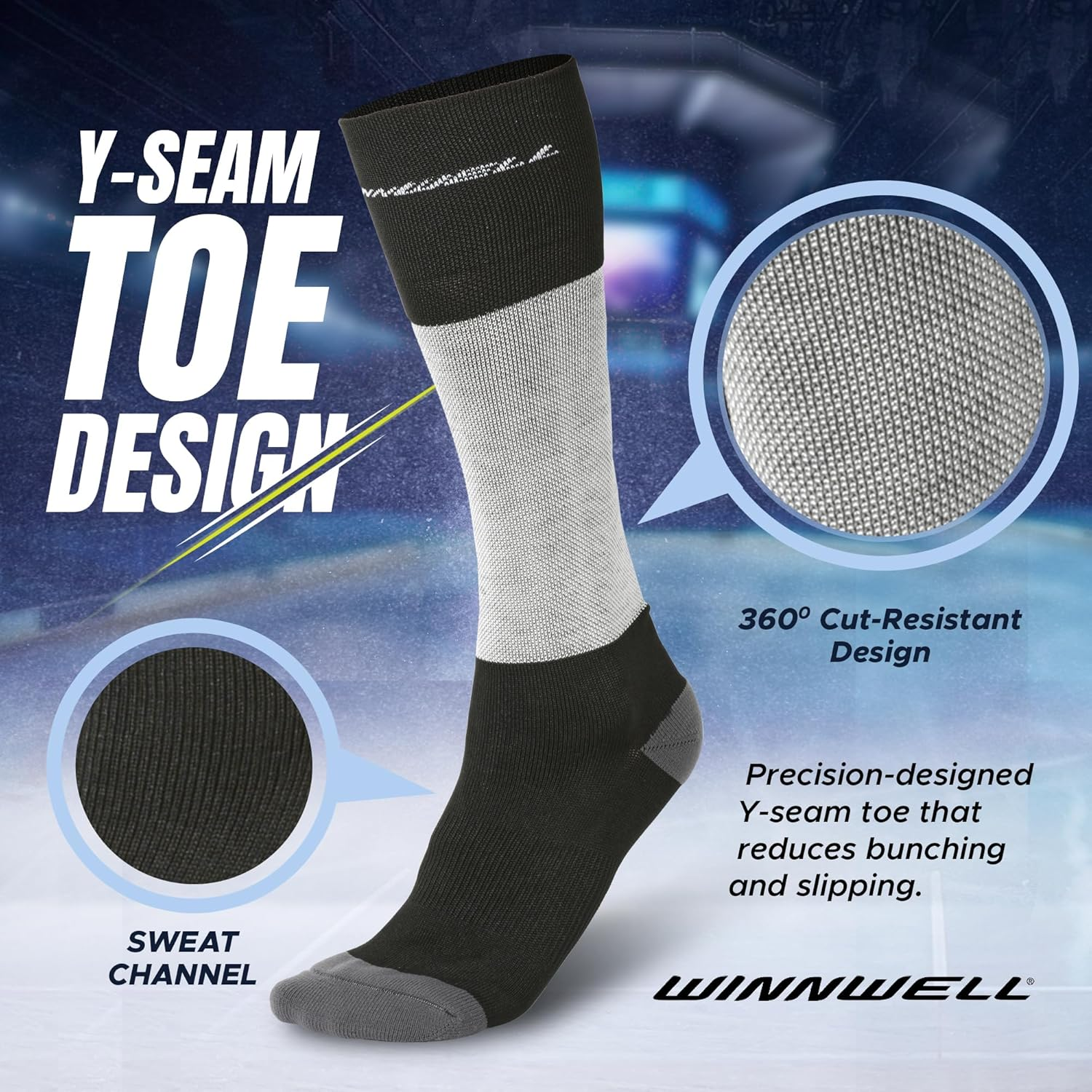 Winnwell Cut Resistant Hockey Socks - Ice Hockey & Field Hockey Socks with Durable Double Padded Heel and Toe