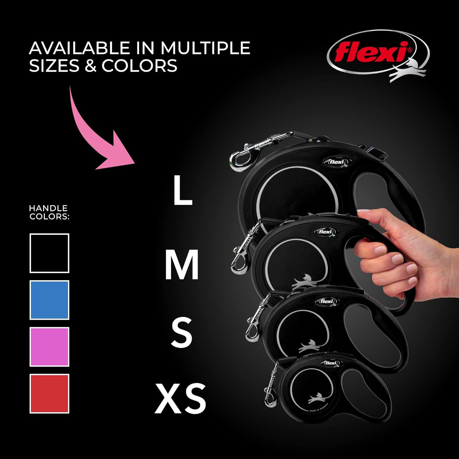 FLEXI New Classic Retractable Dog Leash (Tape) 26 Feet, Large, Black image number 2