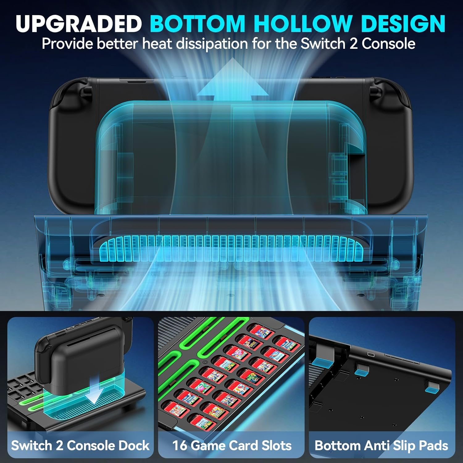 Switch 2 Organiser Station for 2025 NS2 Controllers & Console, Magnetic Switch 2 Controller Charger Dock with 9 RGB Modes, Switch 2 Joycon Charging Dock with 16 Game Card Slots, NS2 Storage Organizer image number 5