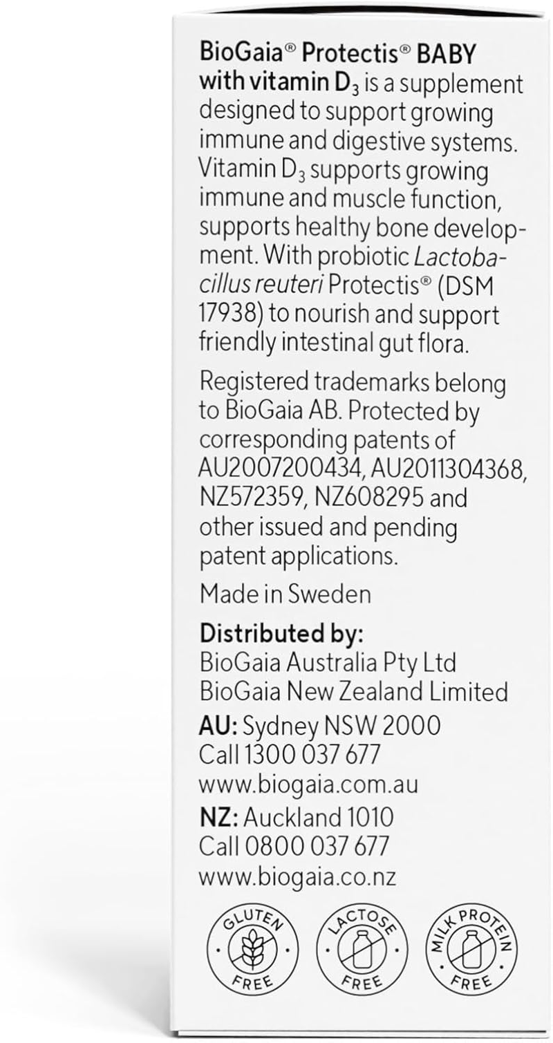 Biogaia Protectis Baby Drops with Vitamin D, 100 Million Live L. Reuteri, Probiotic Supplement for Newborns, Babies & Infants, for Immune and Digestive Support, Helps Relieve Tummy Discomfort image number 1